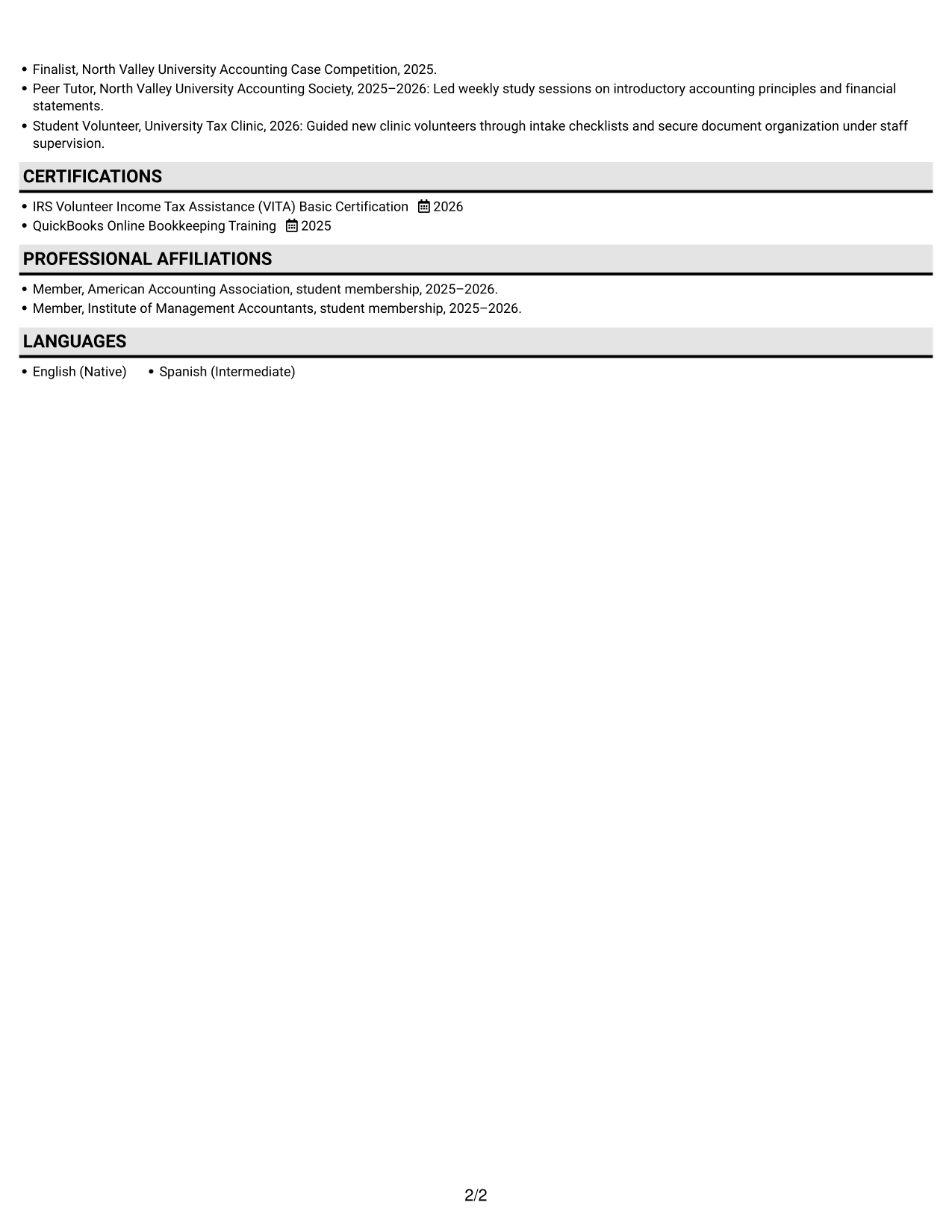 Resume example — page 2