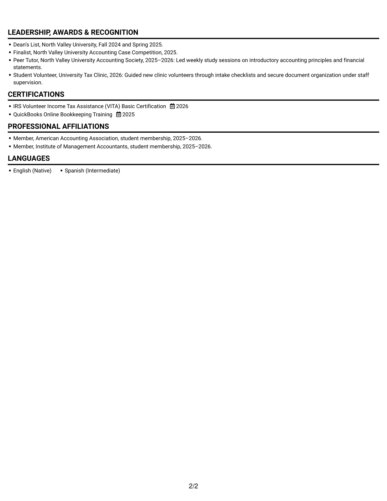 Resume example — page 2