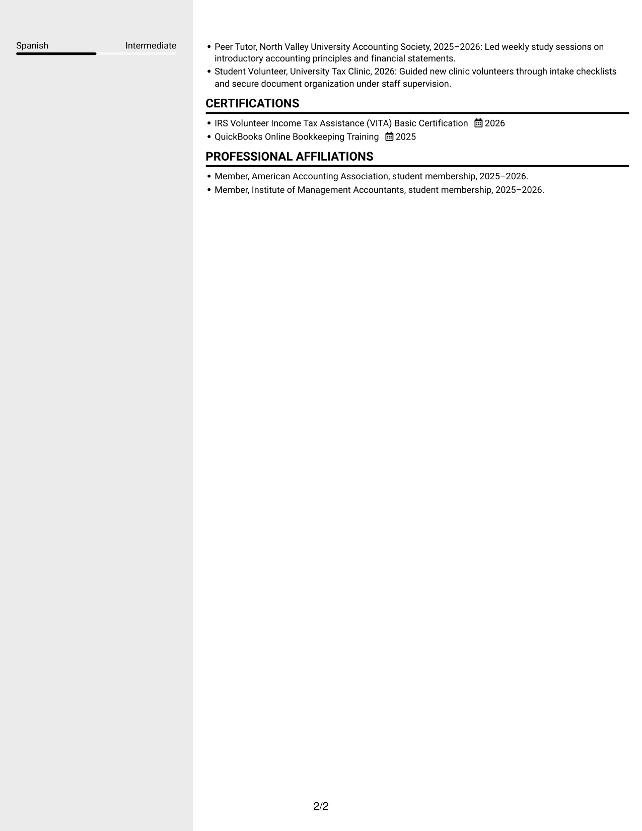 Resume example — page 2