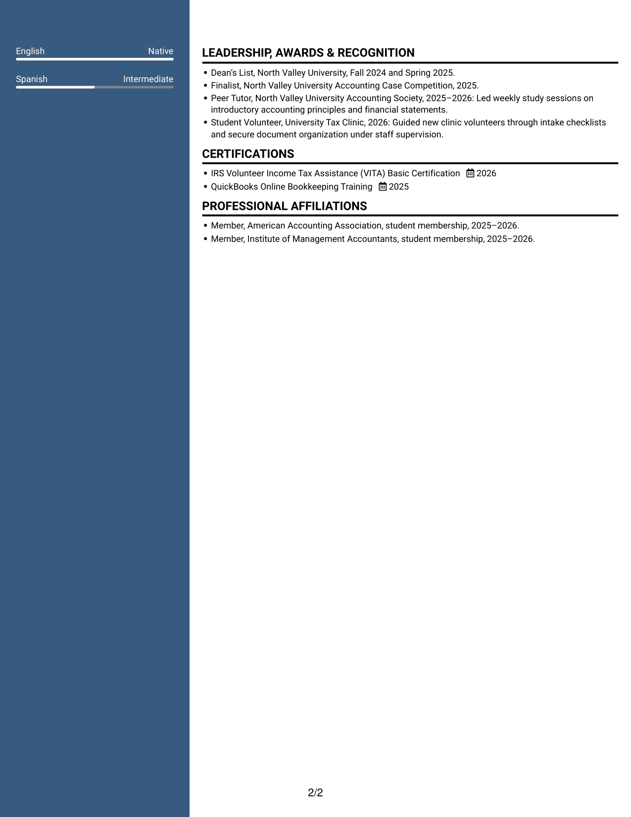 Resume example — page 2
