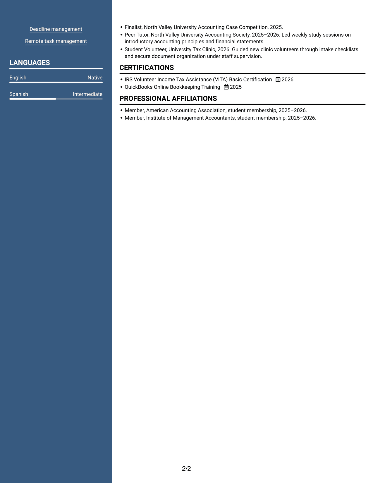 Resume example — page 2