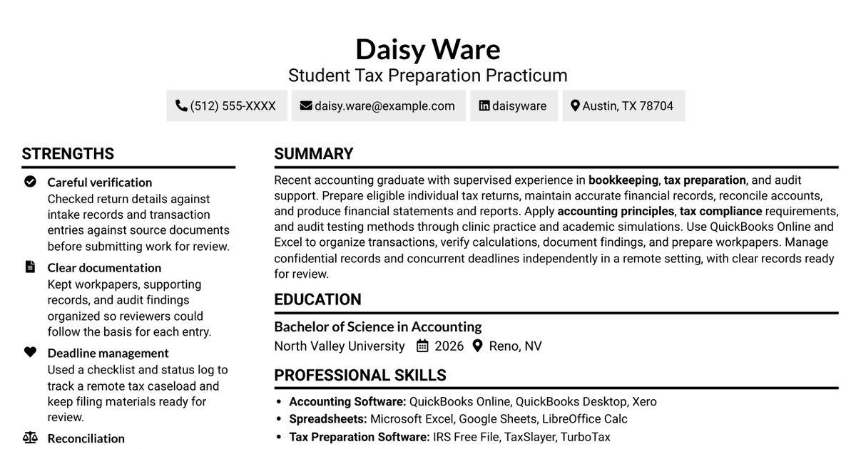 7 Entry-Level Accountant - Bookkeeping, Tax, and Audit Resume Templates with Example