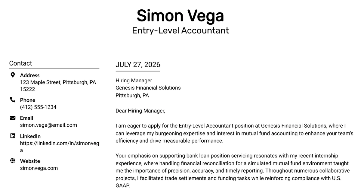 30+ Entry-Level Accountant Cover Letter Templates with Example 2026