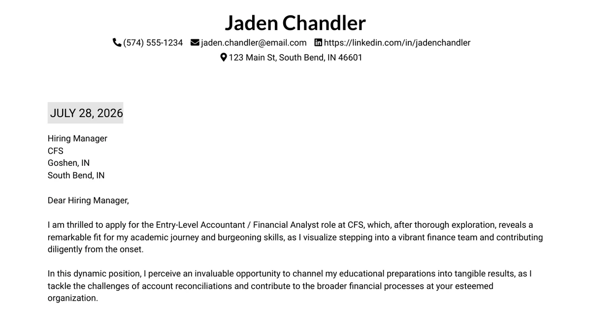30+ Entry-Level Accountant / Financial Analyst Cover Letter Templates with Example 2026