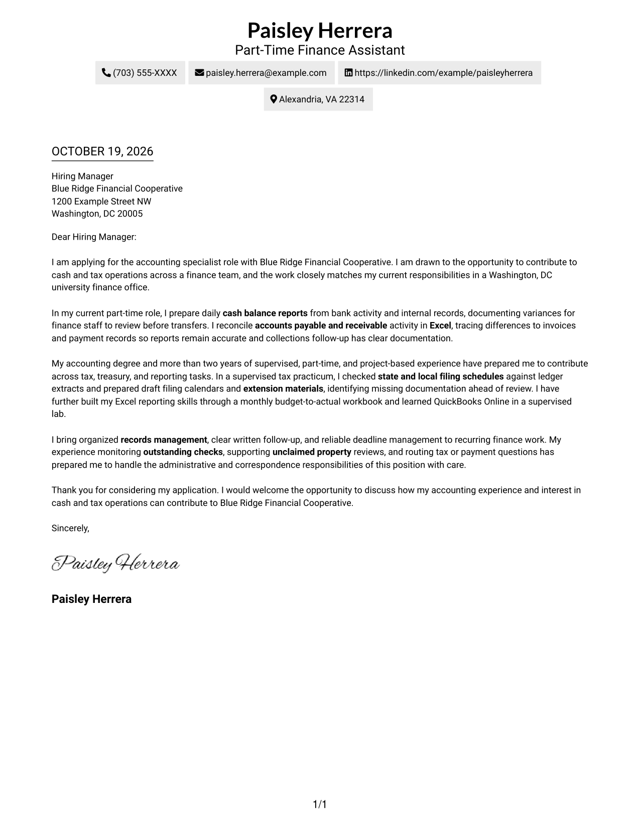 Cover letter example — page 1