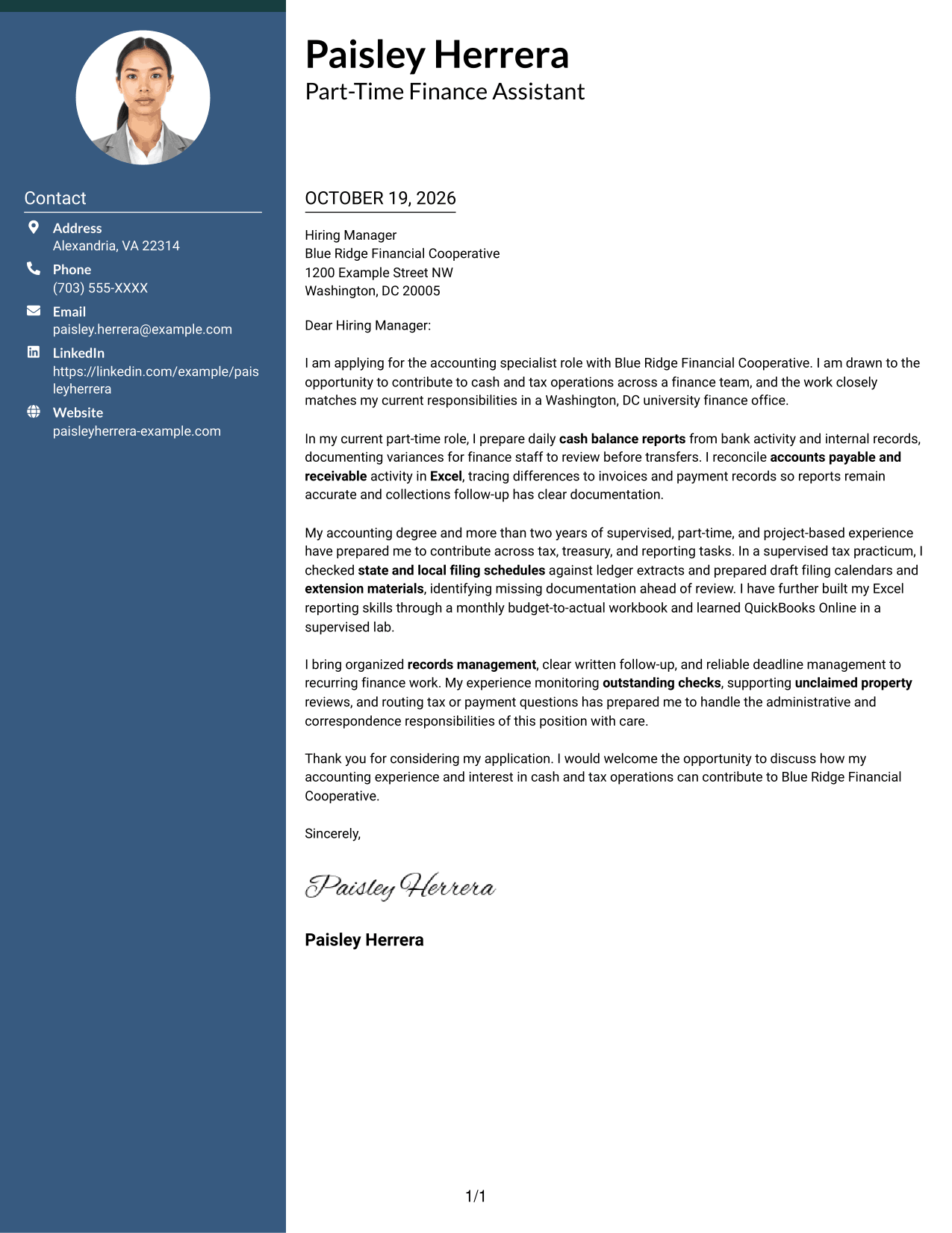 Cover letter example — page 1