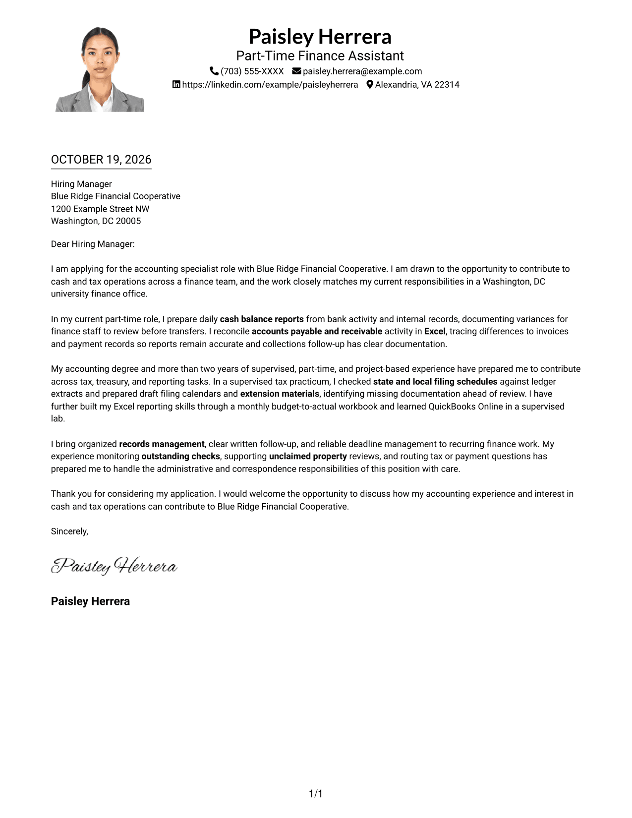 Cover letter example — page 1