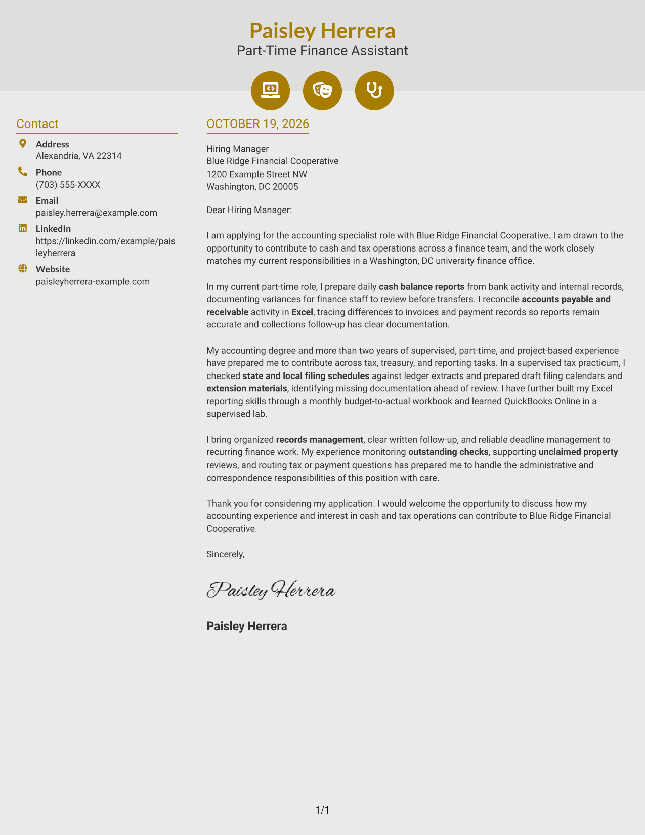 Cover letter example — page 1