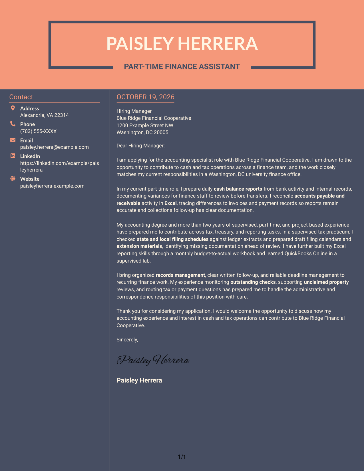 Cover letter example — page 1