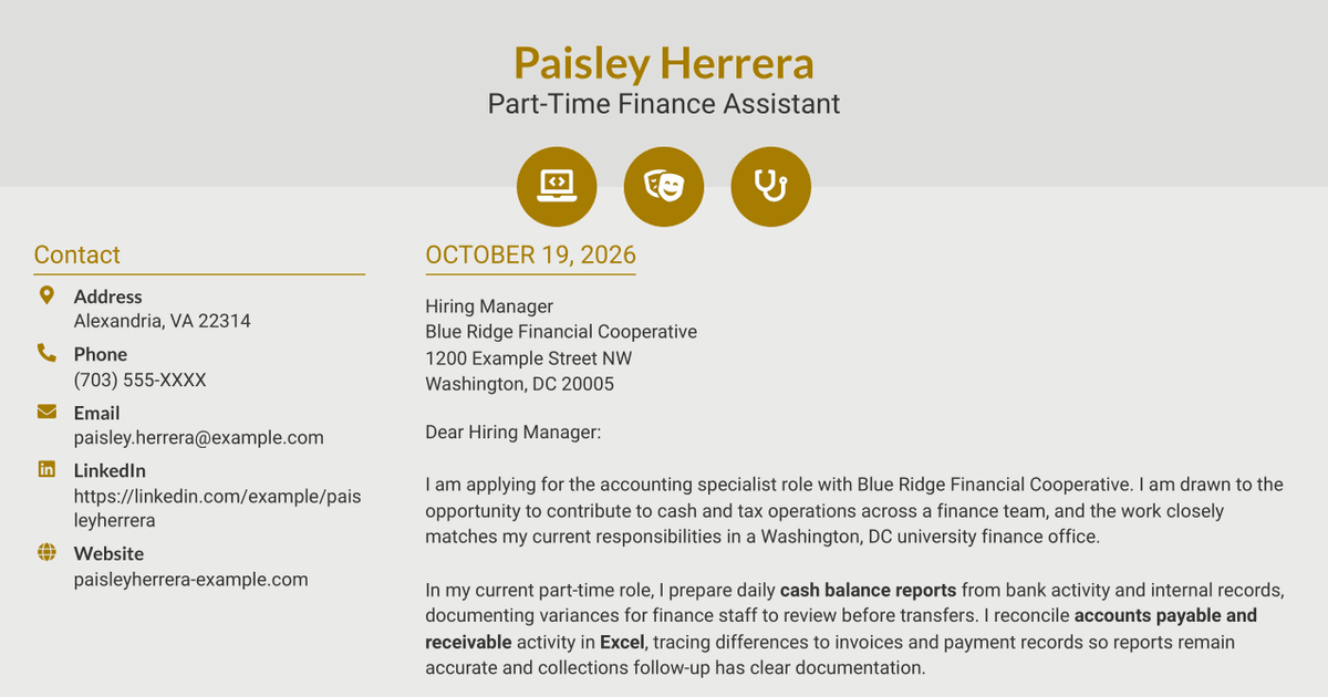 7 Entry-Level Accounting Specialist - Cash and Tax Operations Cover Letter Templates with Example