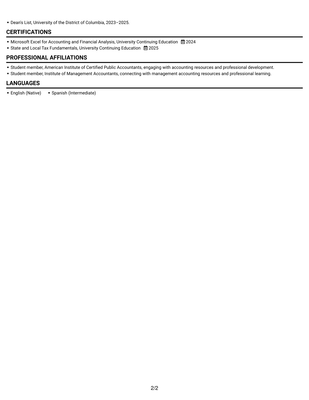 Resume example — page 2