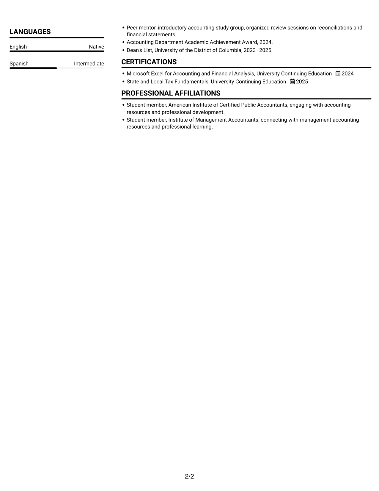 Resume example — page 2