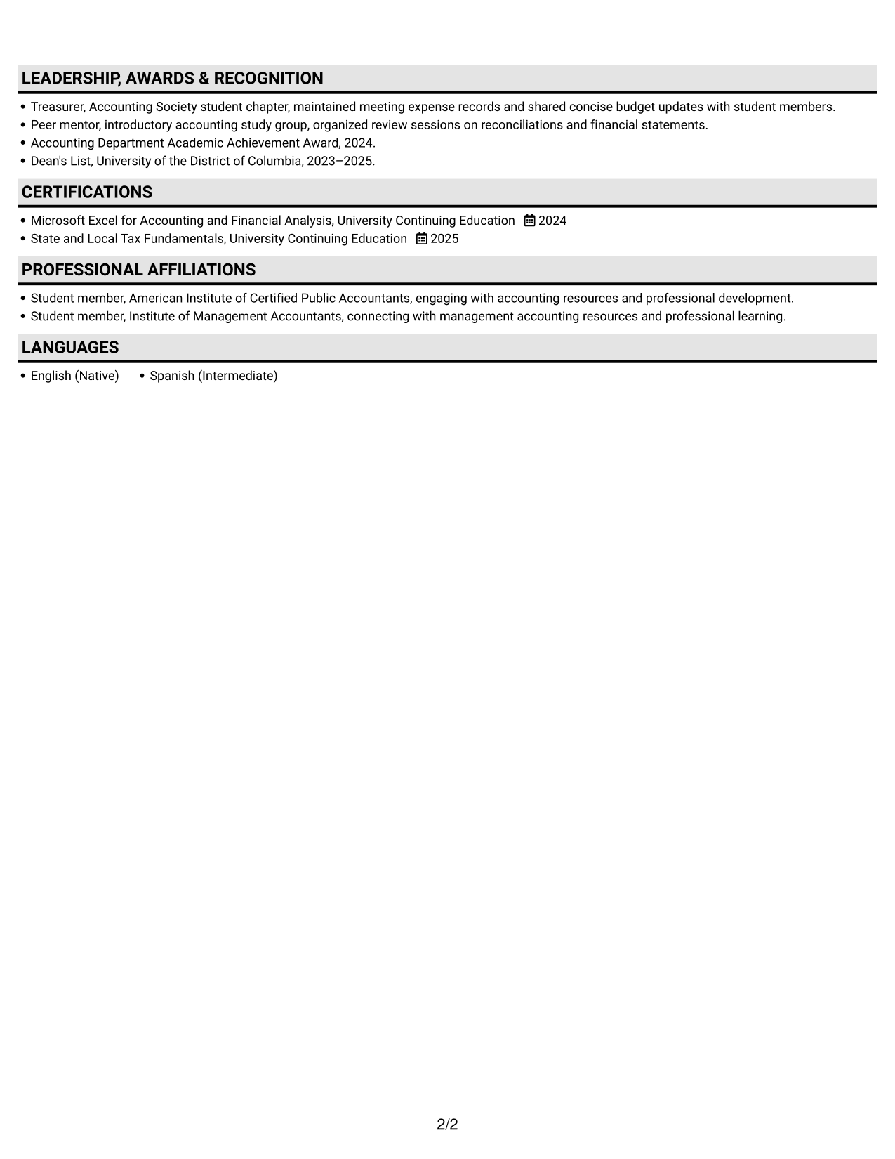 Resume example — page 2