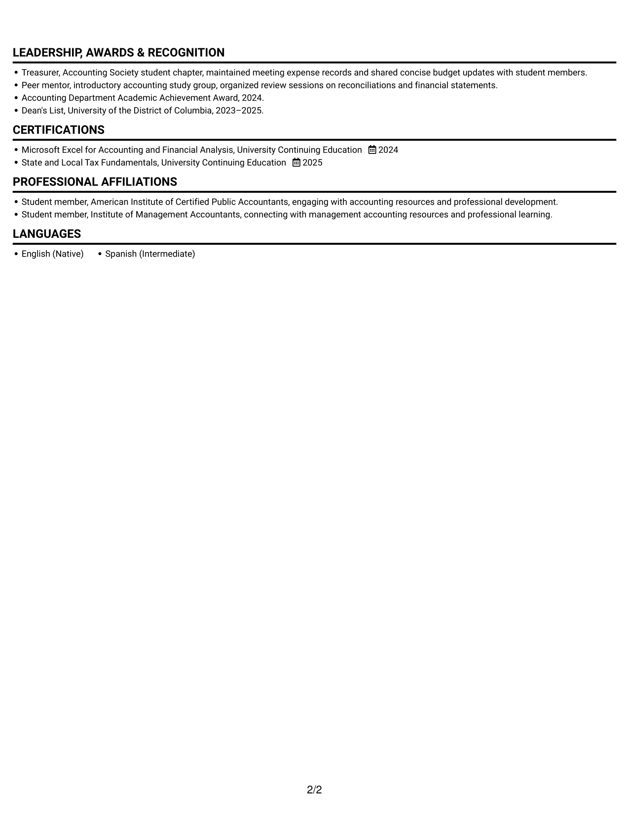 Resume example — page 2
