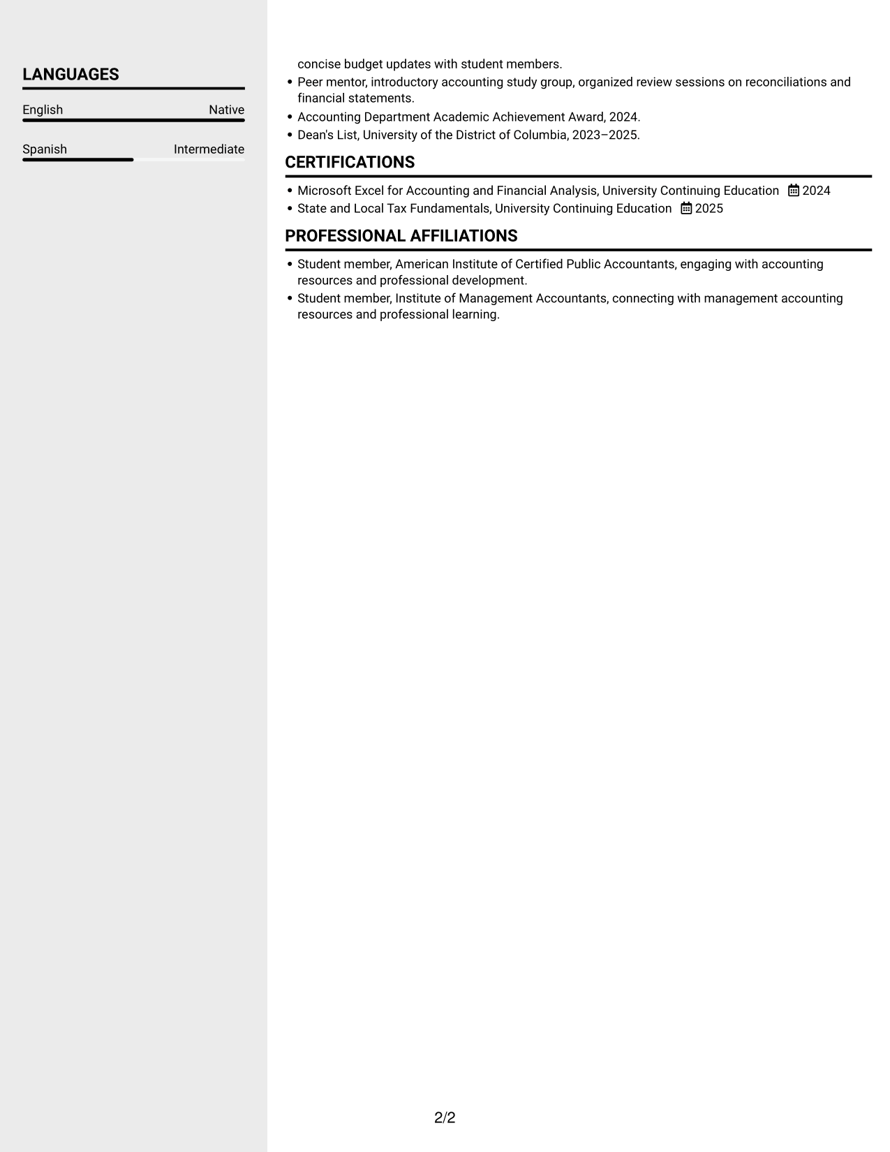 Resume example — page 2