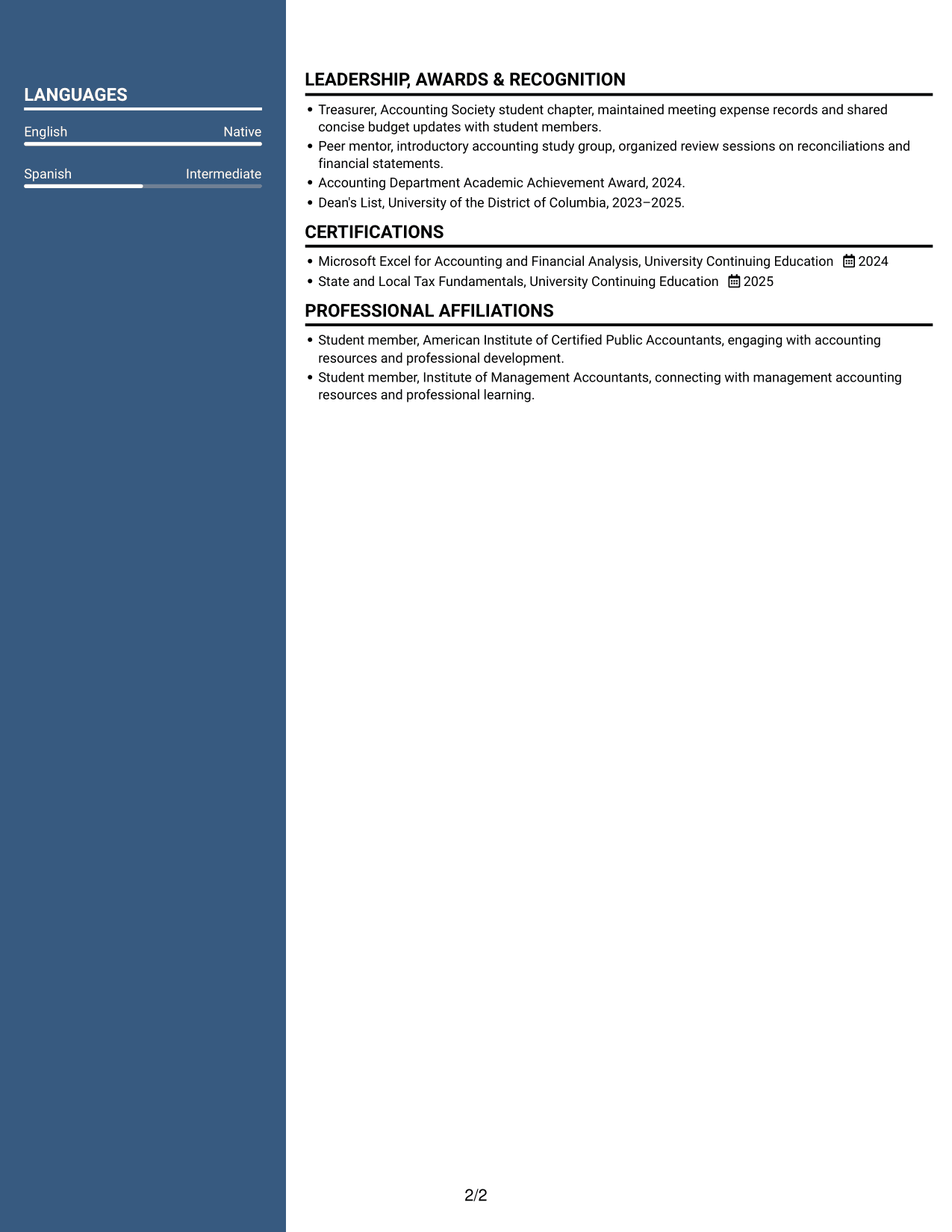 Resume example — page 2