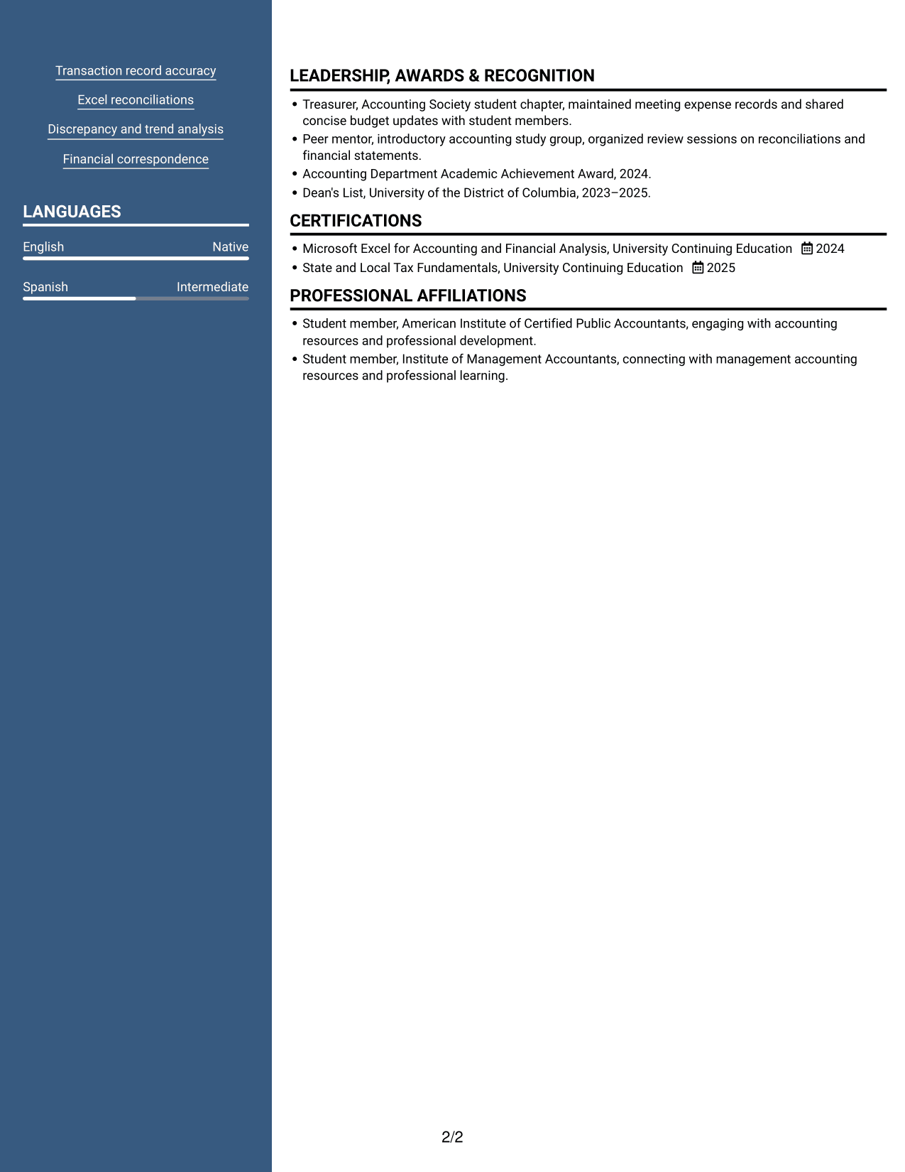Resume example — page 2