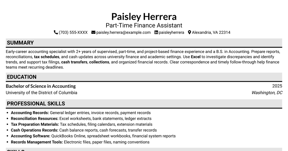 7 Entry-Level Accounting Specialist - Cash and Tax Operations Resume Templates with Example