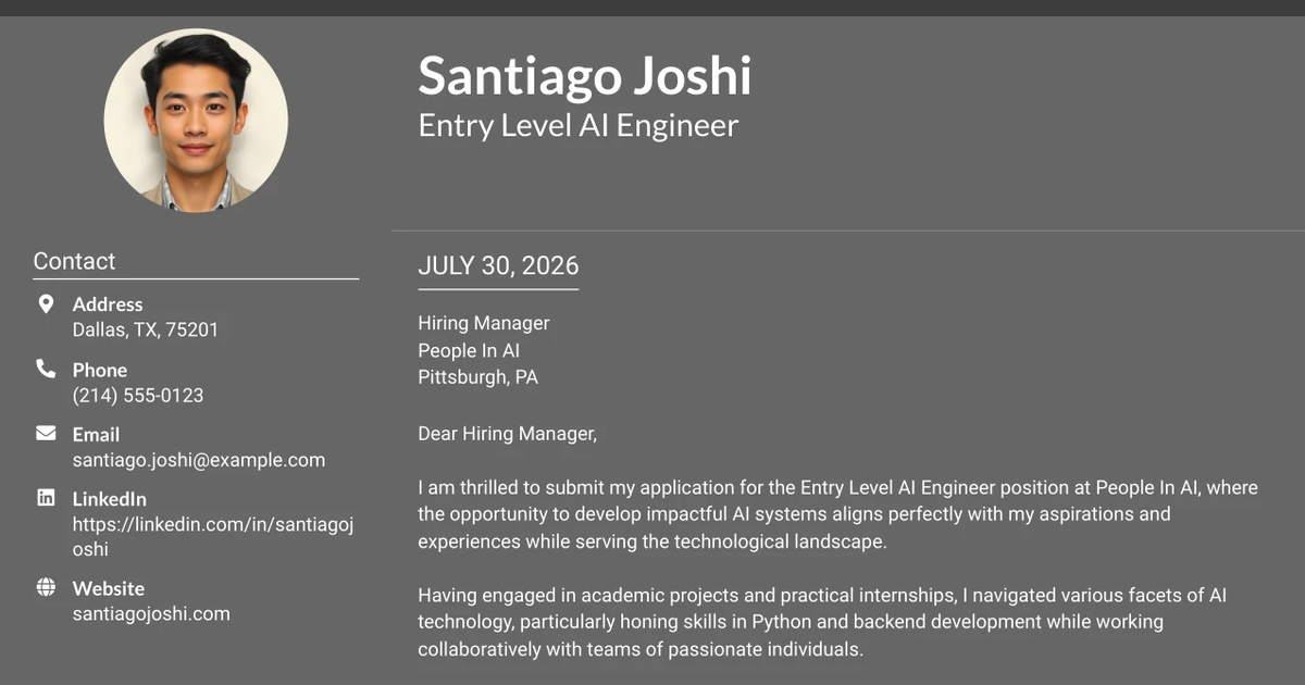 30+ Entry Level AI Engineer Cover Letter Templates with Example 2026