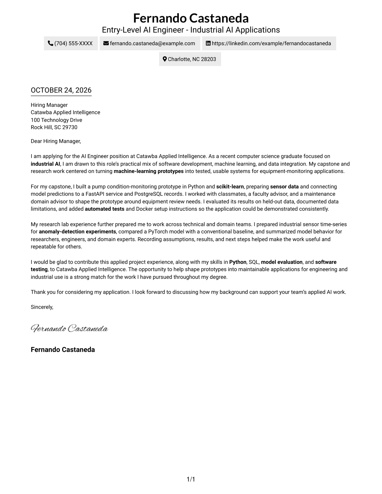 Cover letter example — page 1