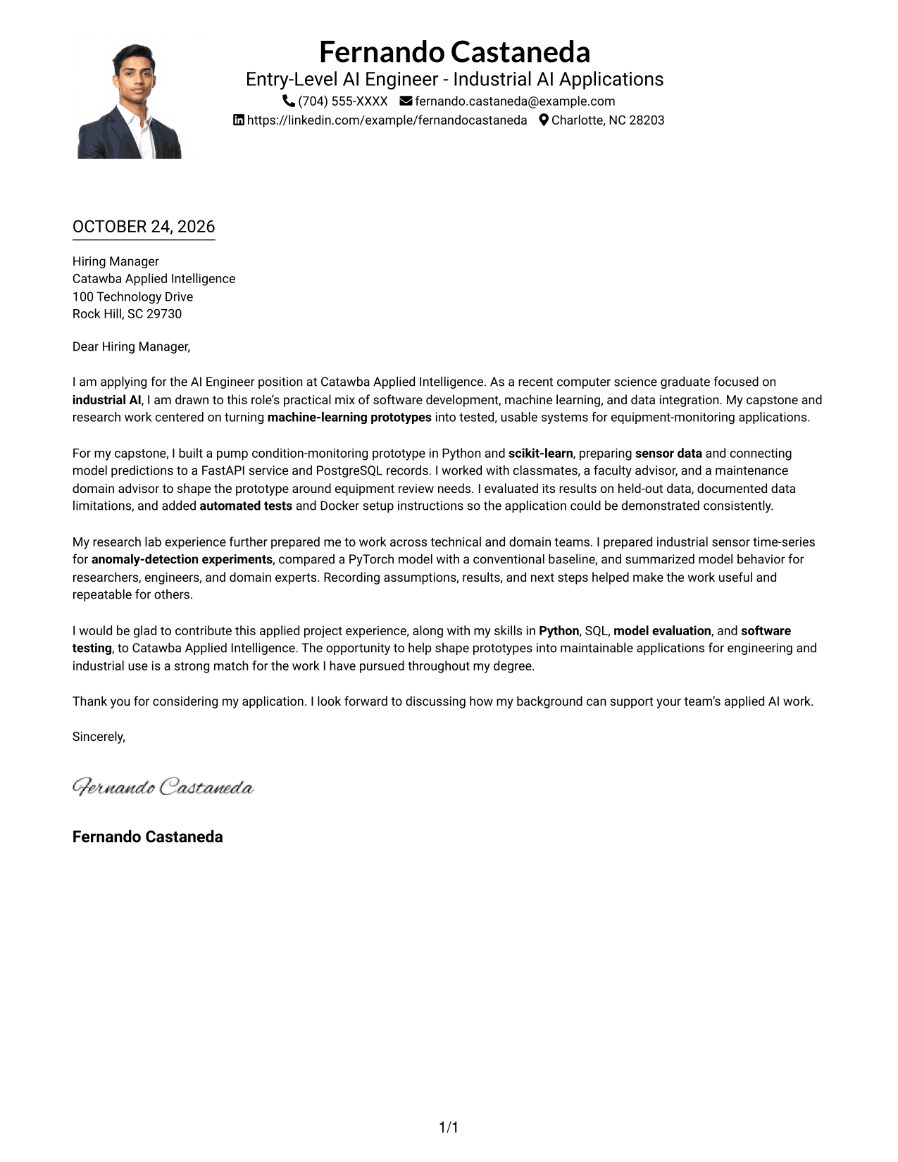 Cover letter example — page 1