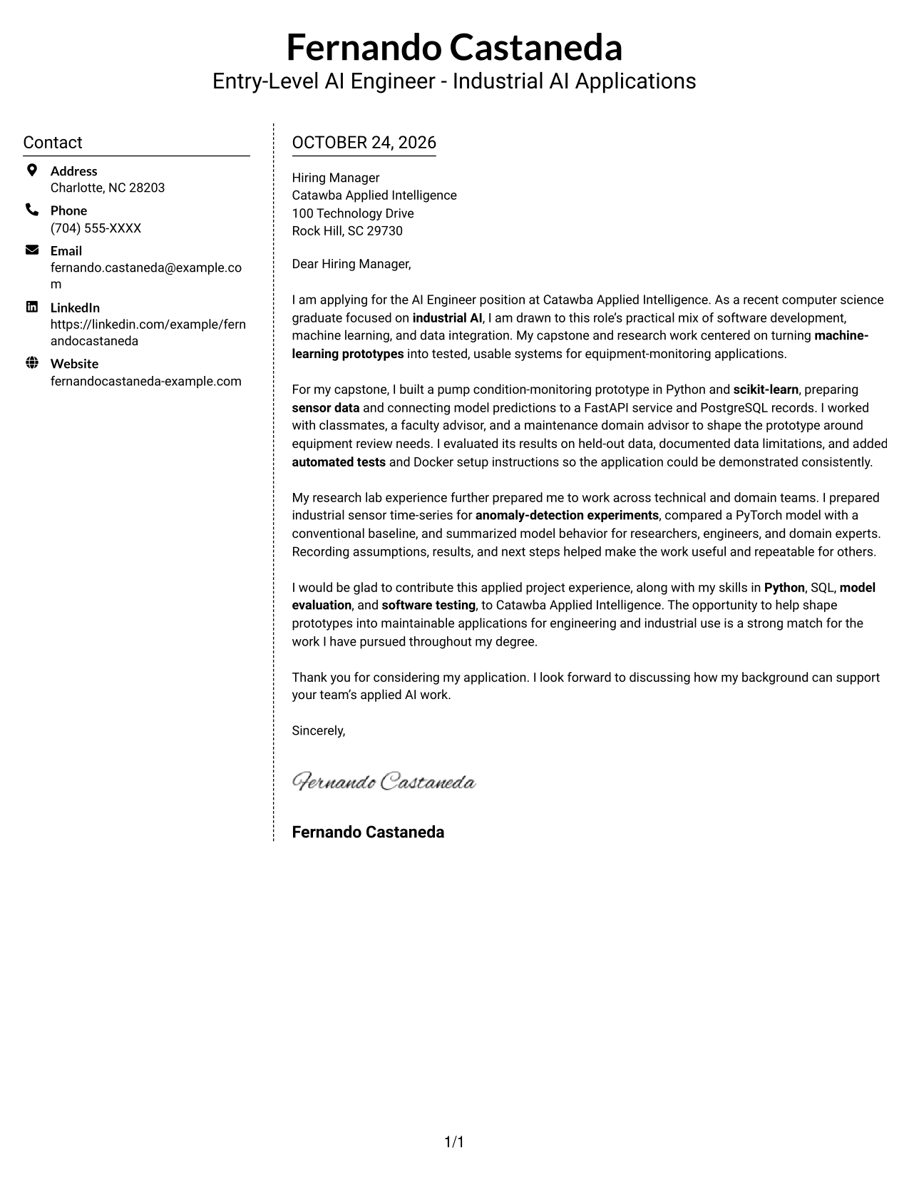 Cover letter example — page 1