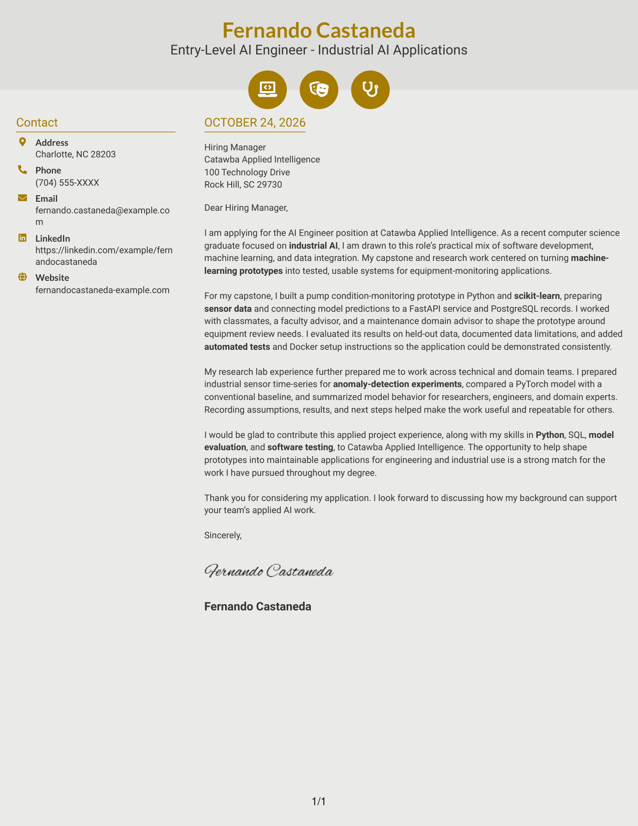 Cover letter example — page 1