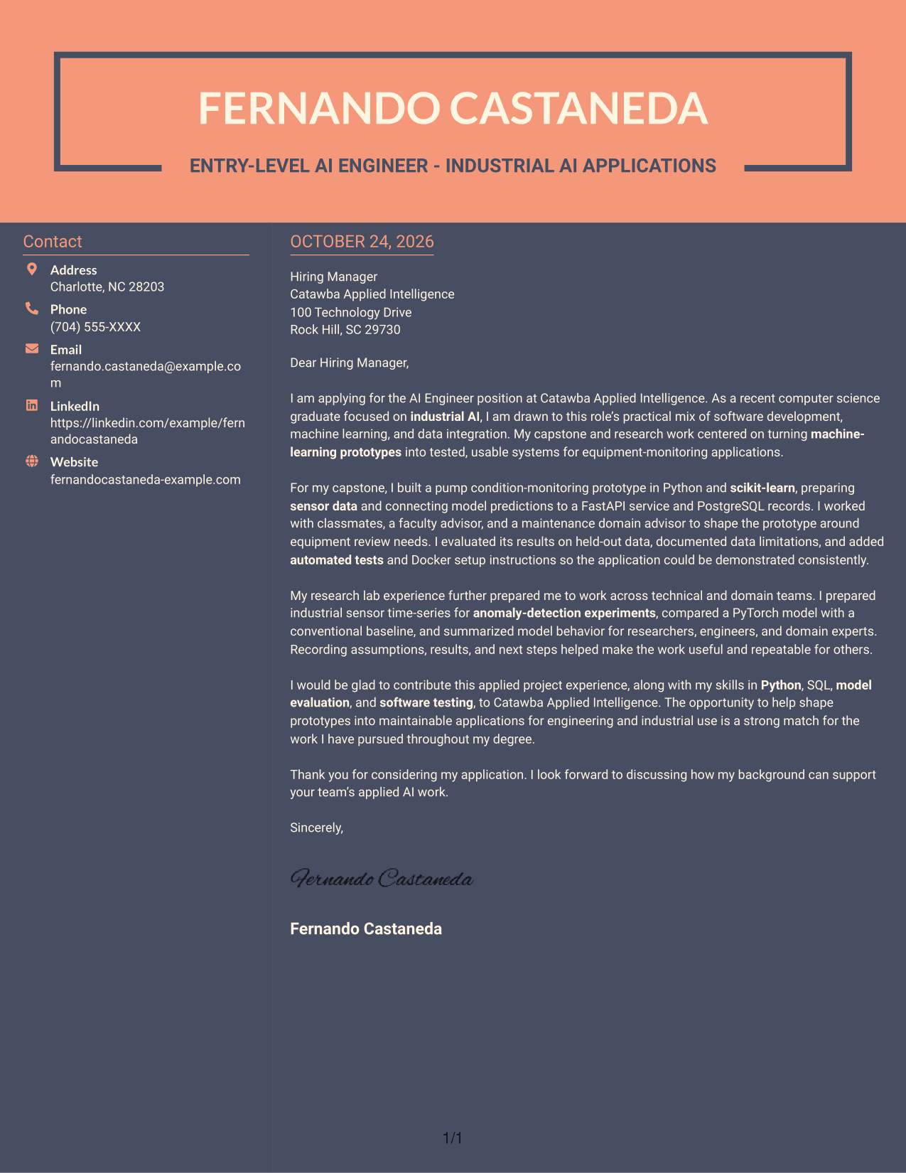 Cover letter example — page 1