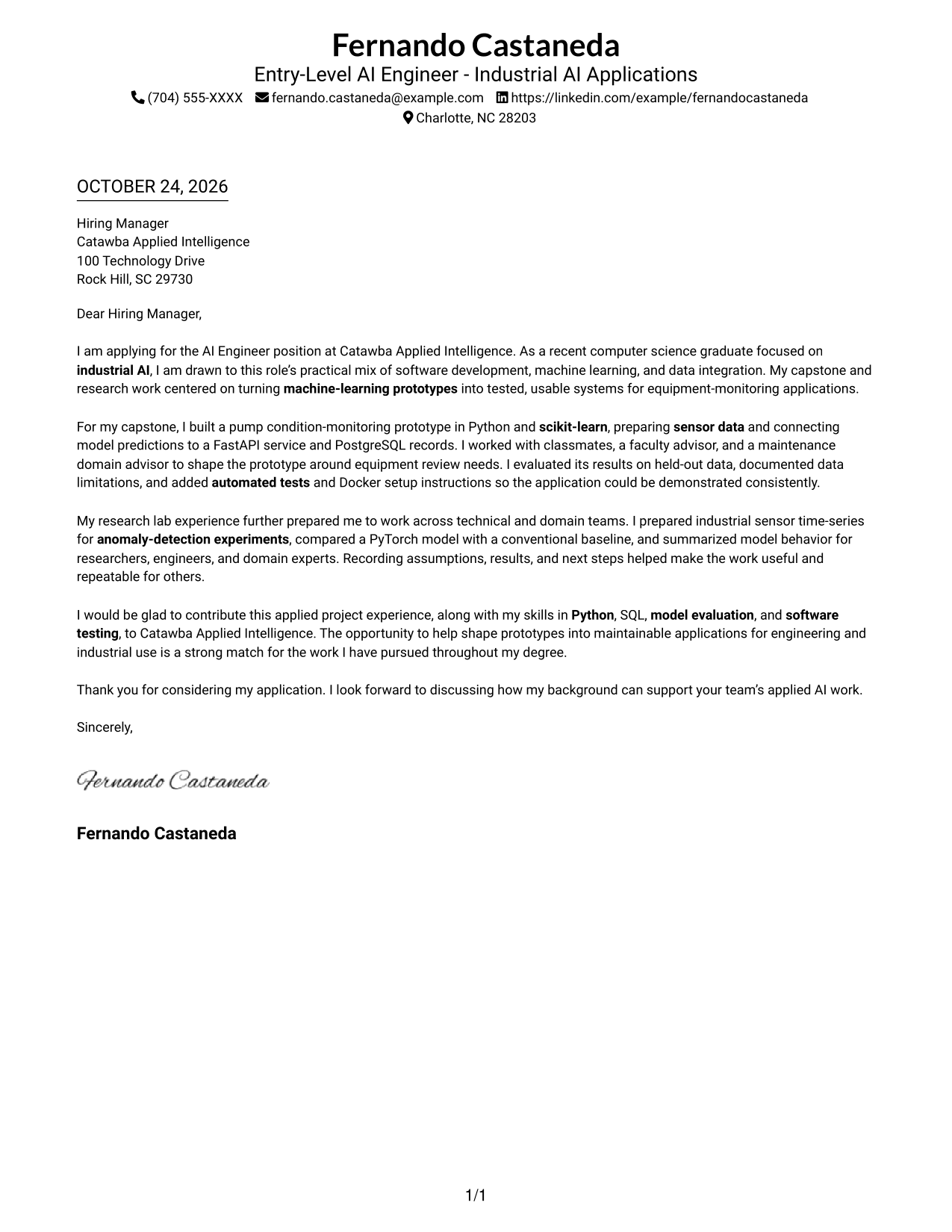Cover letter example — page 1