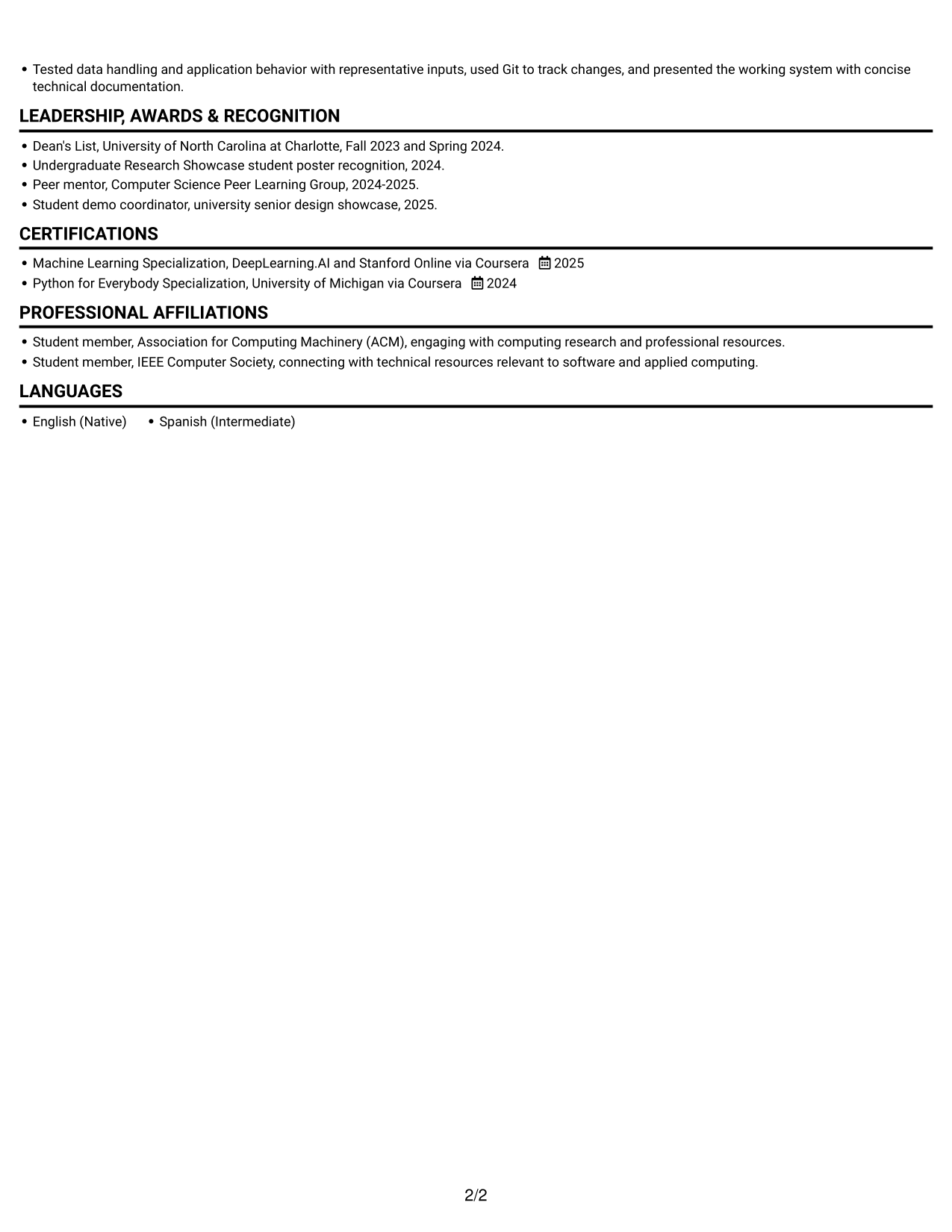 Resume example — page 2