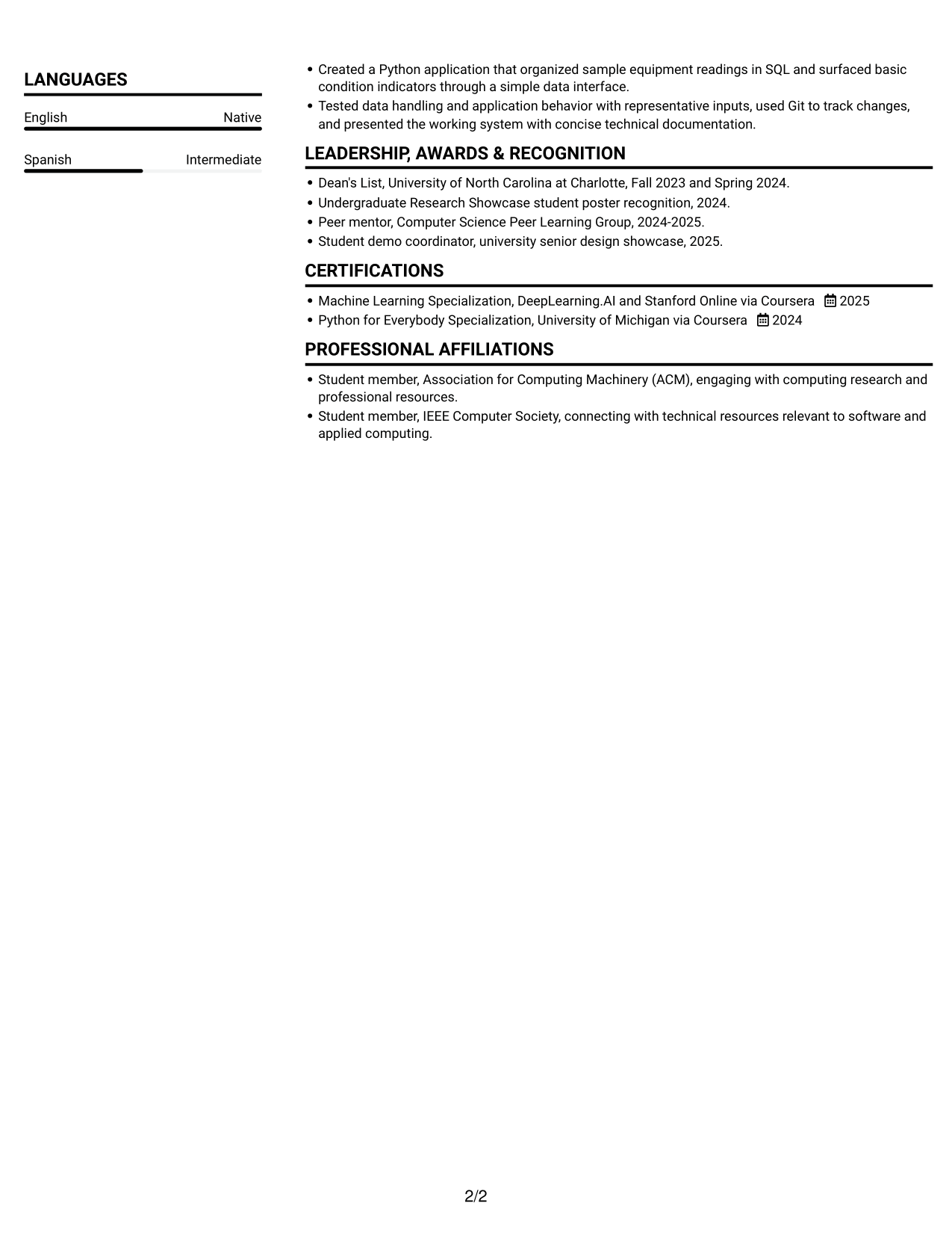Resume example — page 2