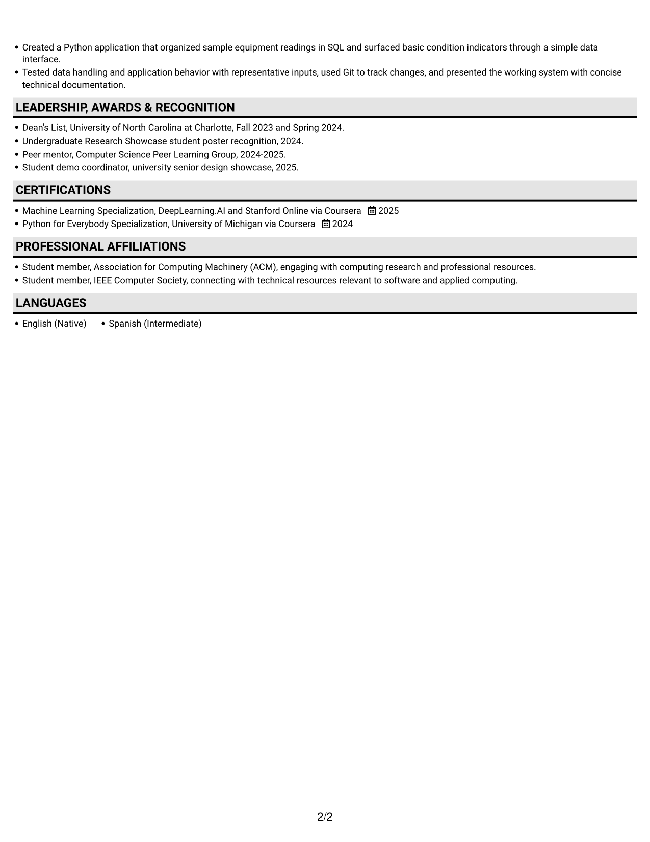 Resume example — page 2