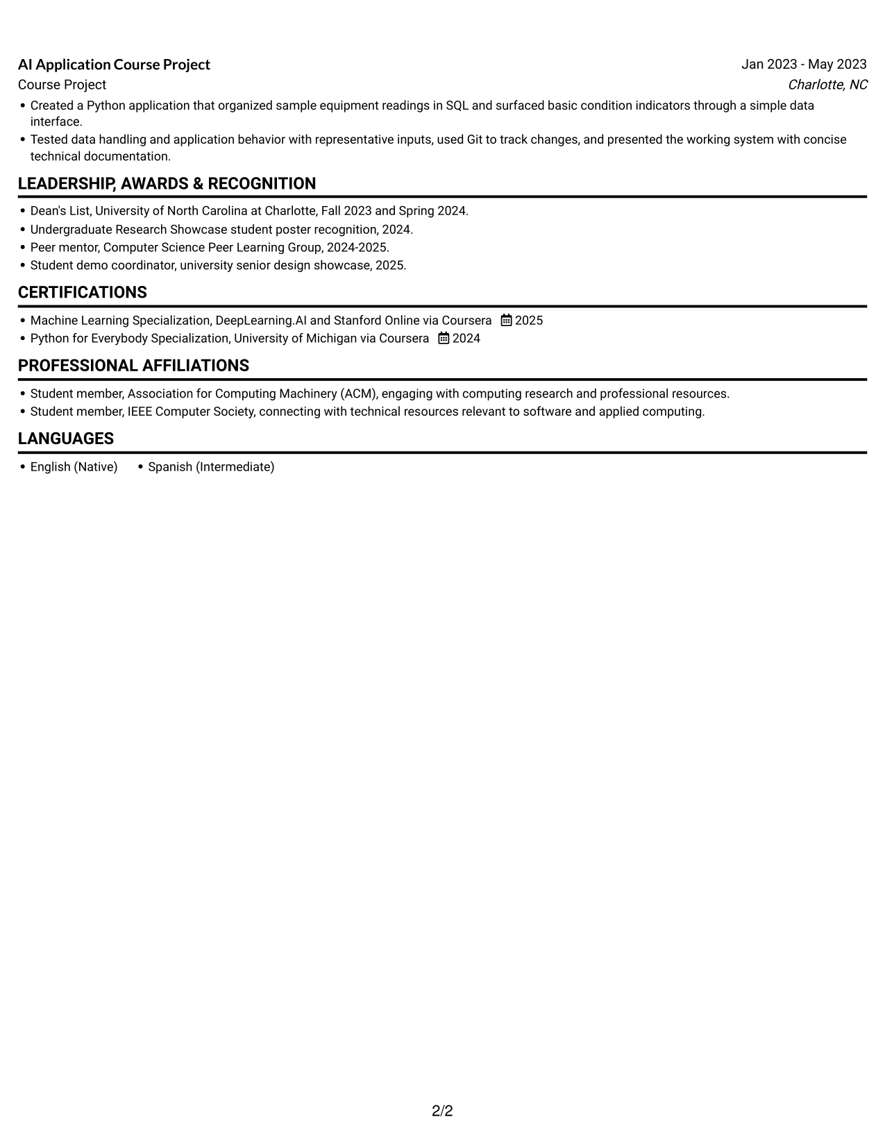 Resume example — page 2