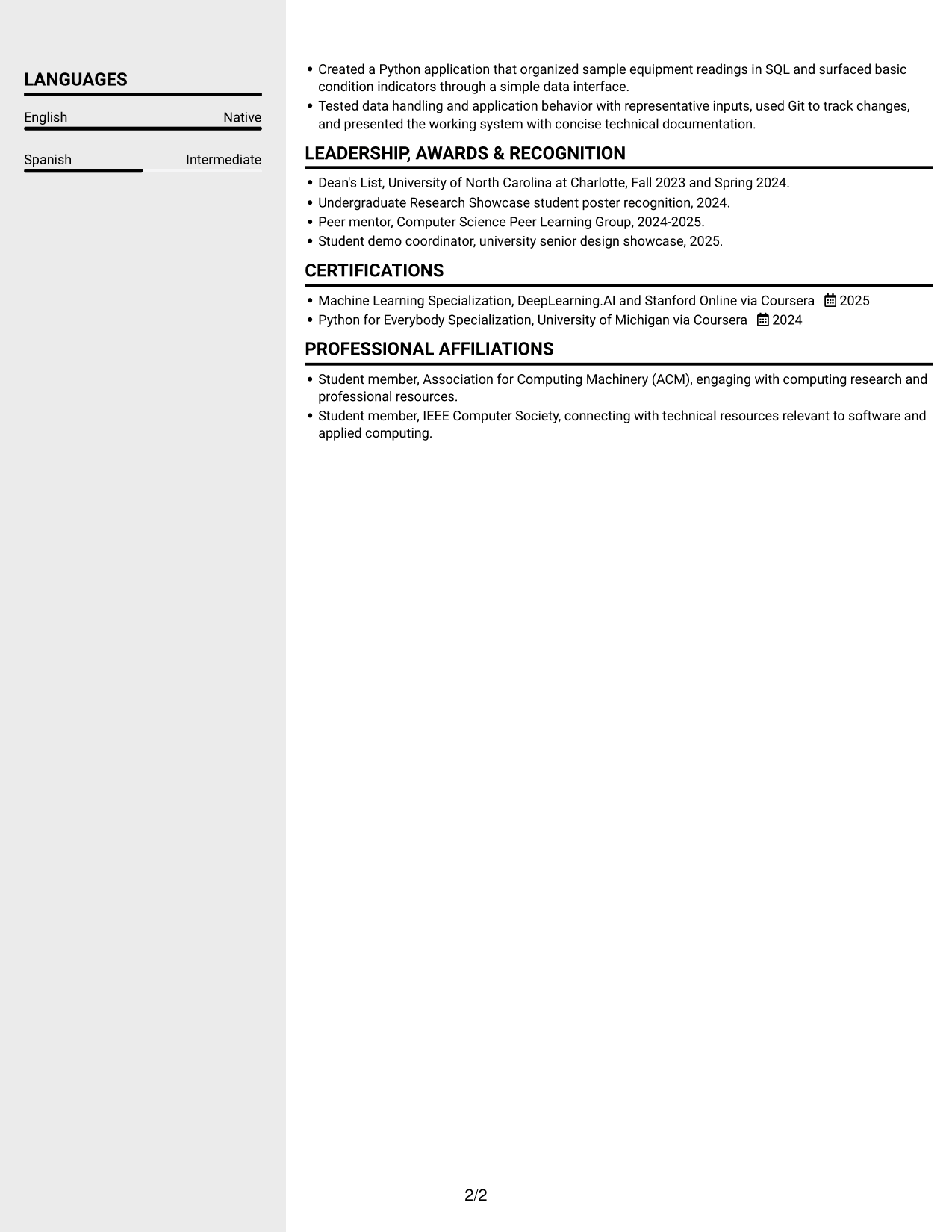 Resume example — page 2