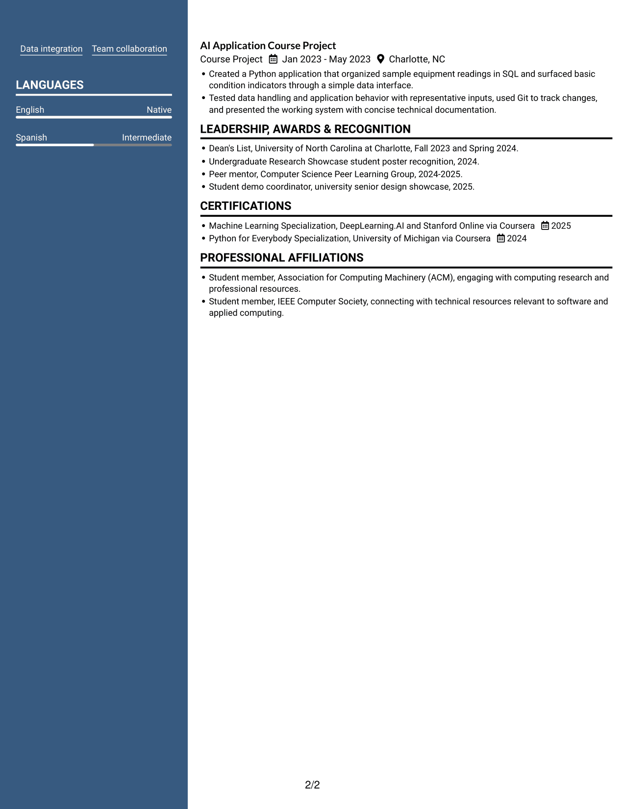 Resume example — page 2