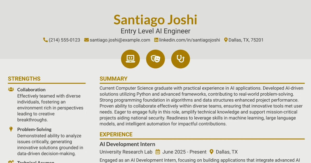33 Entry Level AI Engineer Resume Templates with Example 2026 (ATS-Optimized)