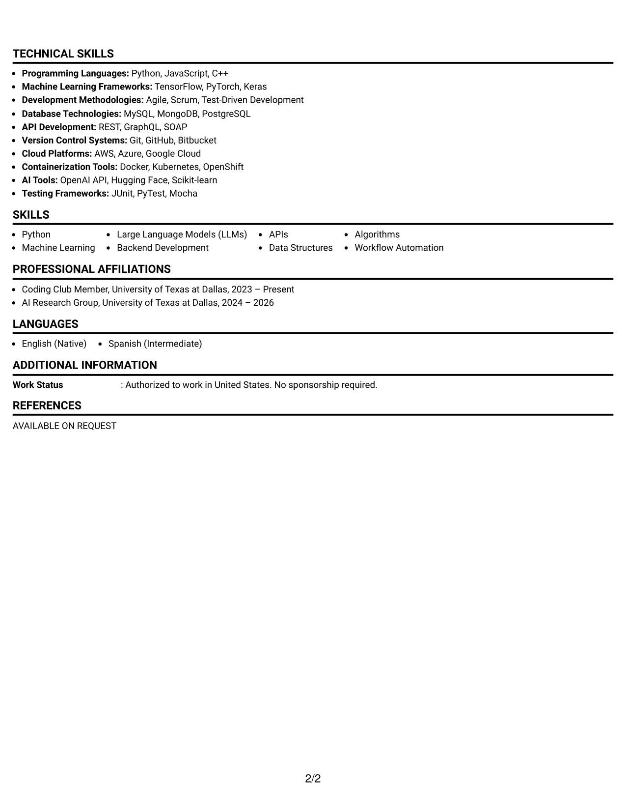 Resume Example Page 2