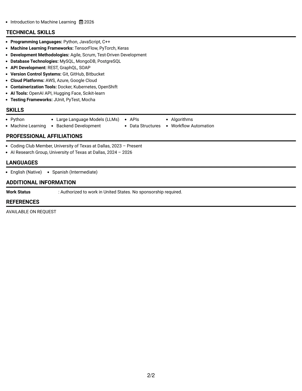 Resume Example Page 2
