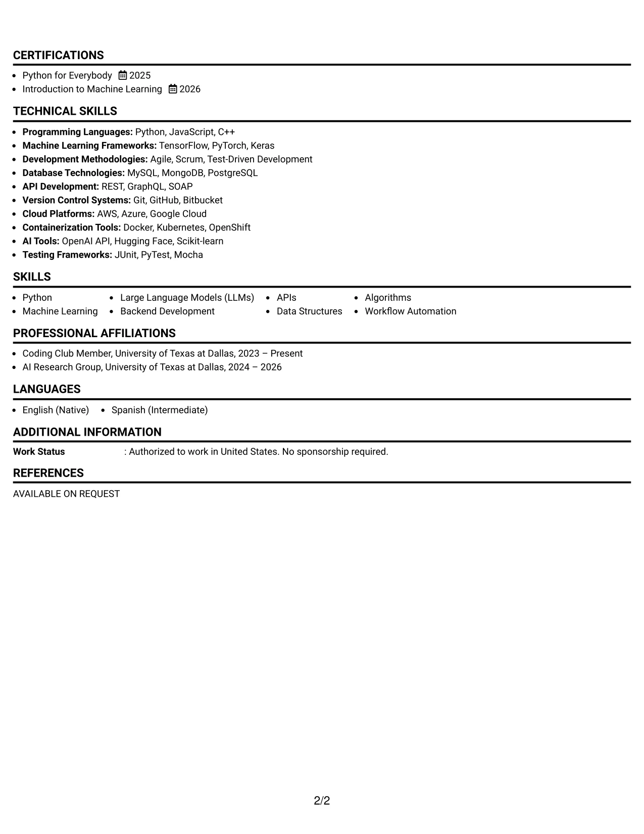 Resume Example Page 2