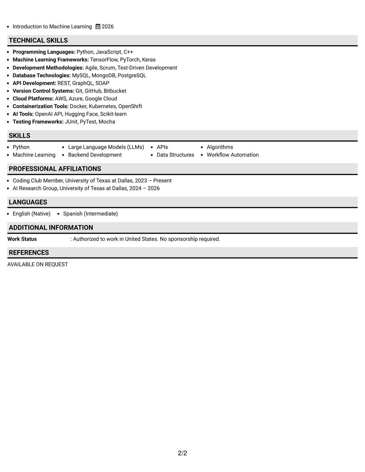 Resume Example Page 2