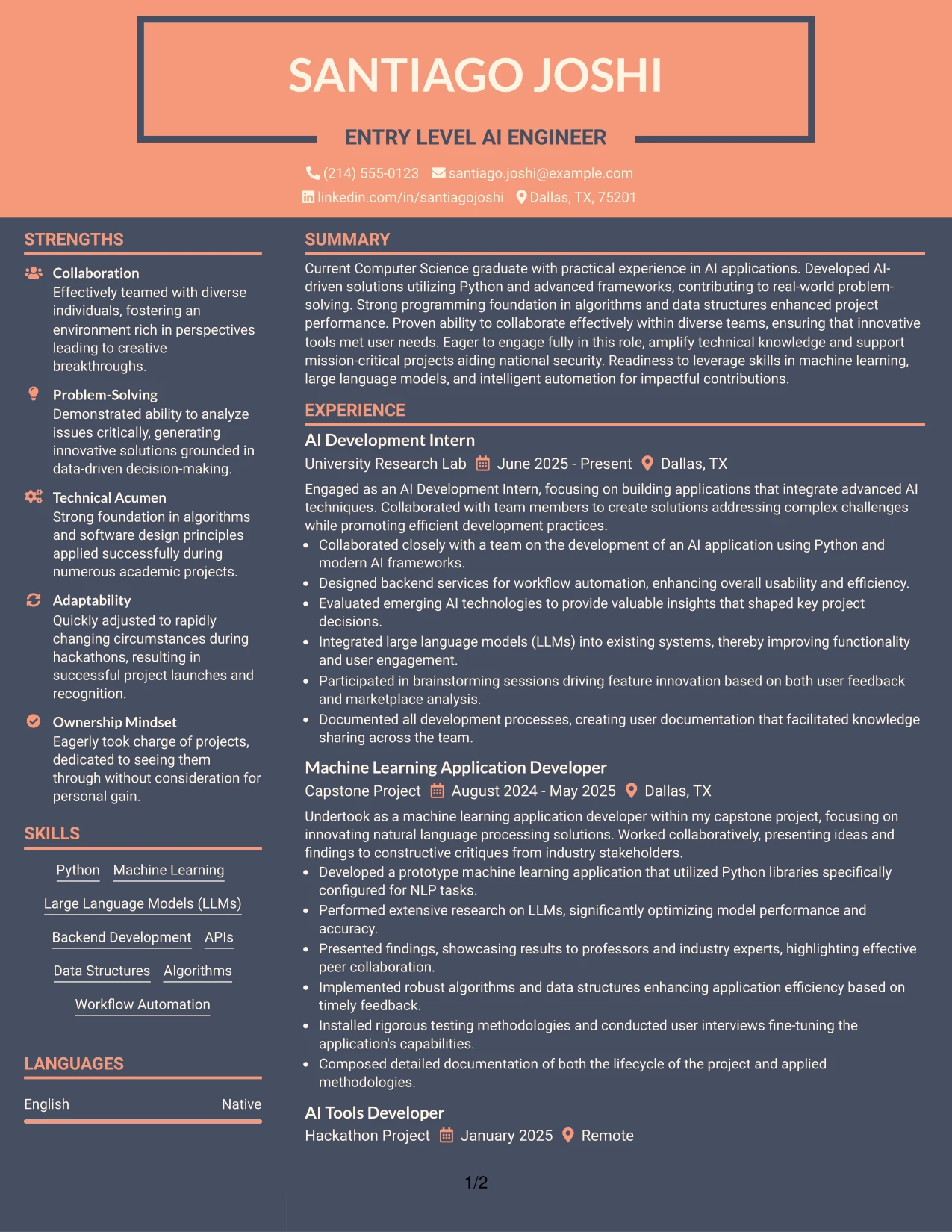 Resume Example Page 1
