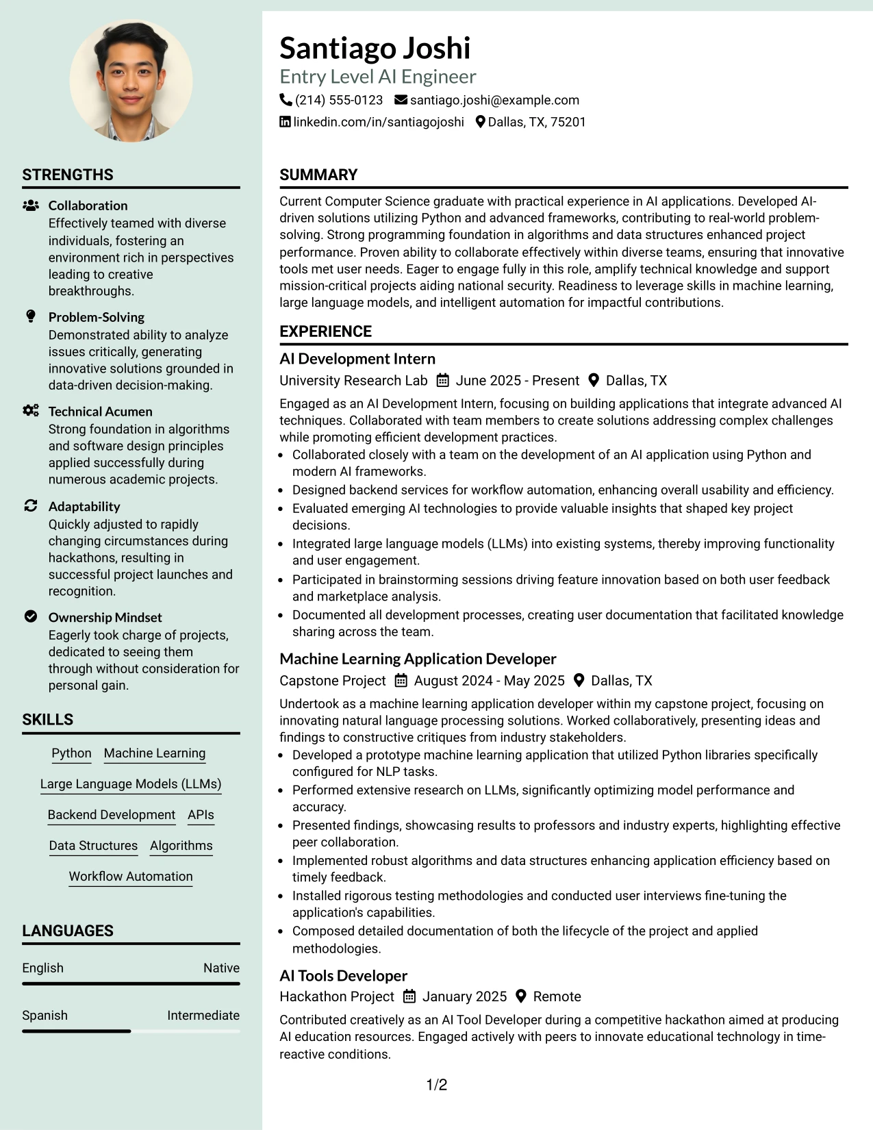 Resume Example Page 1