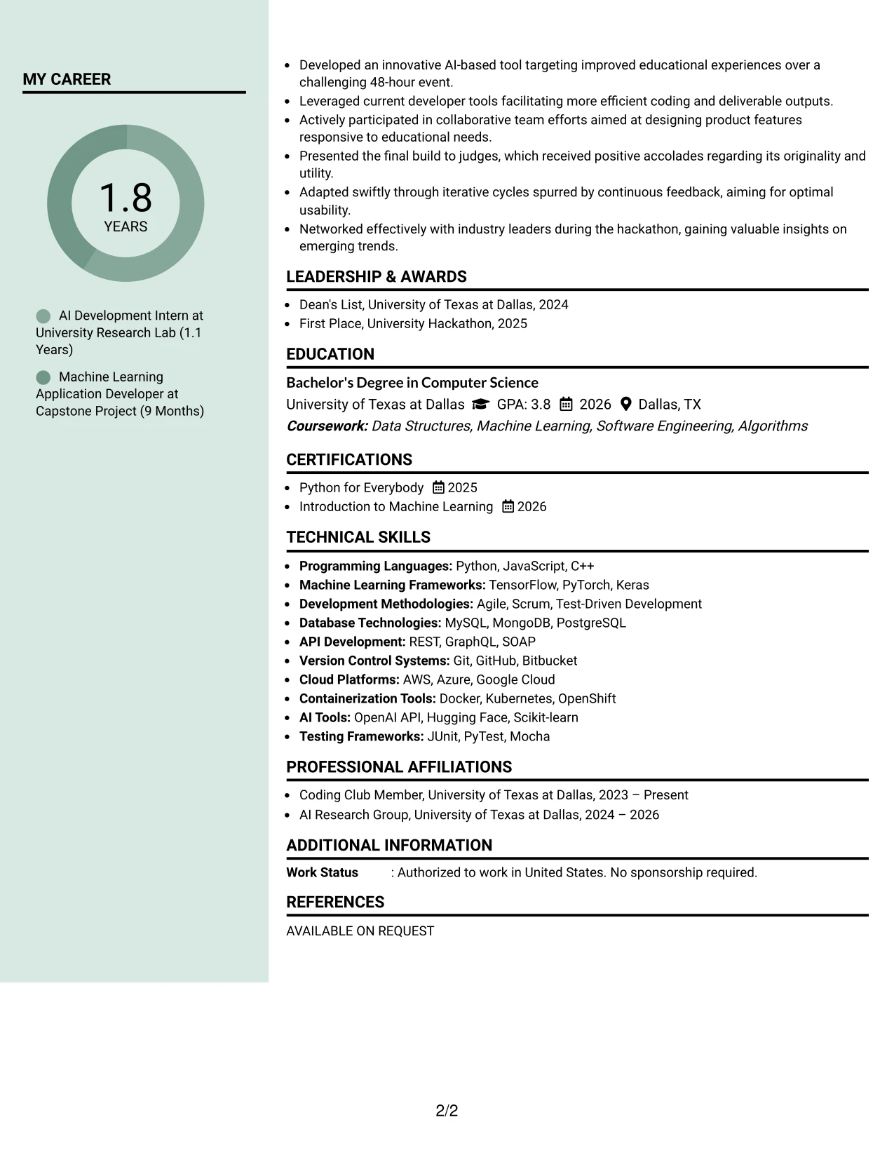 Resume Example Page 2