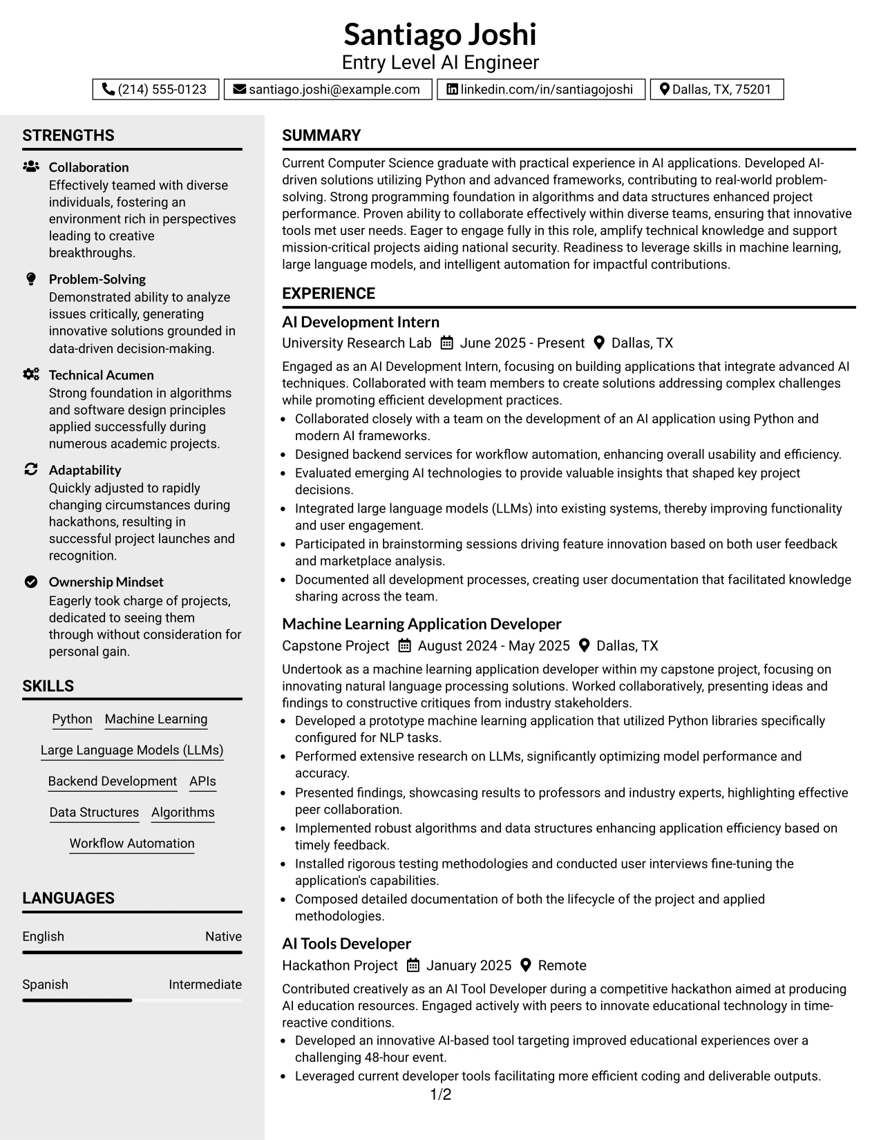 Resume Example Page 1