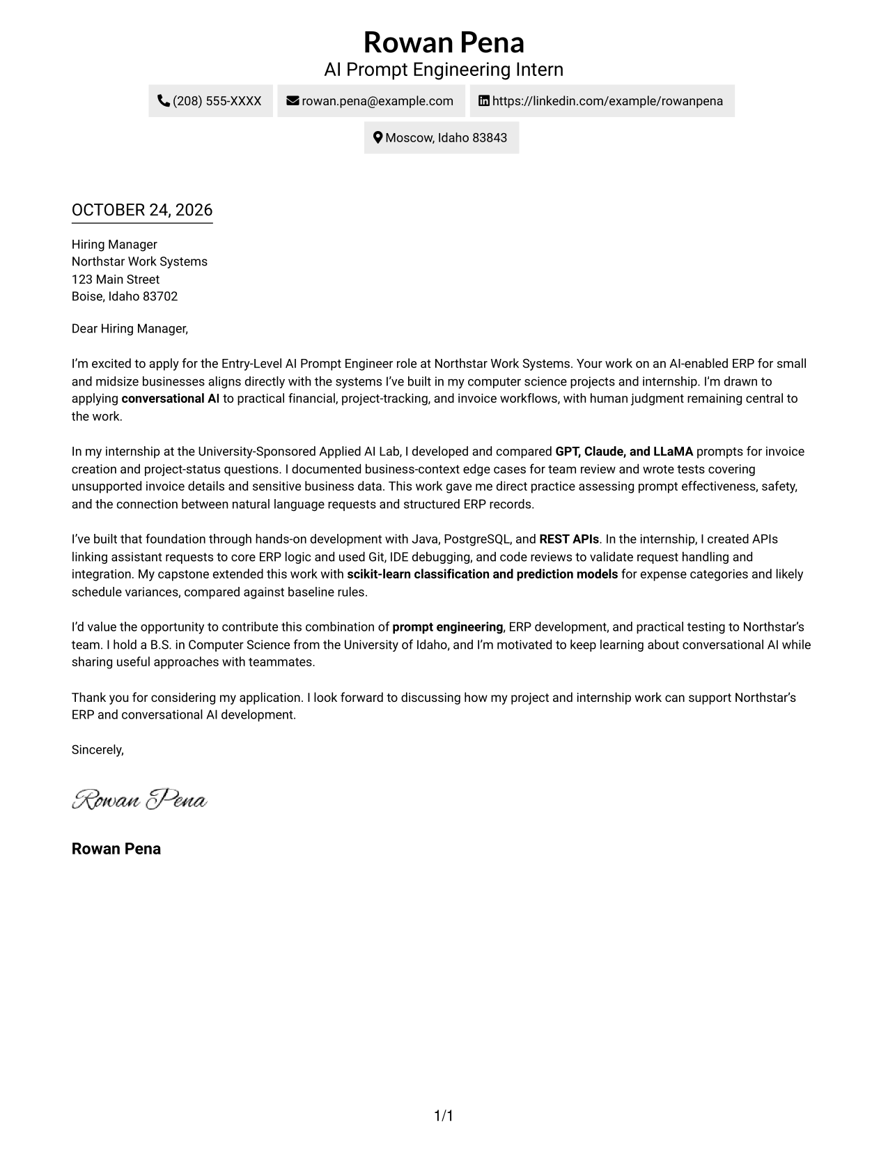 Cover letter example — page 1