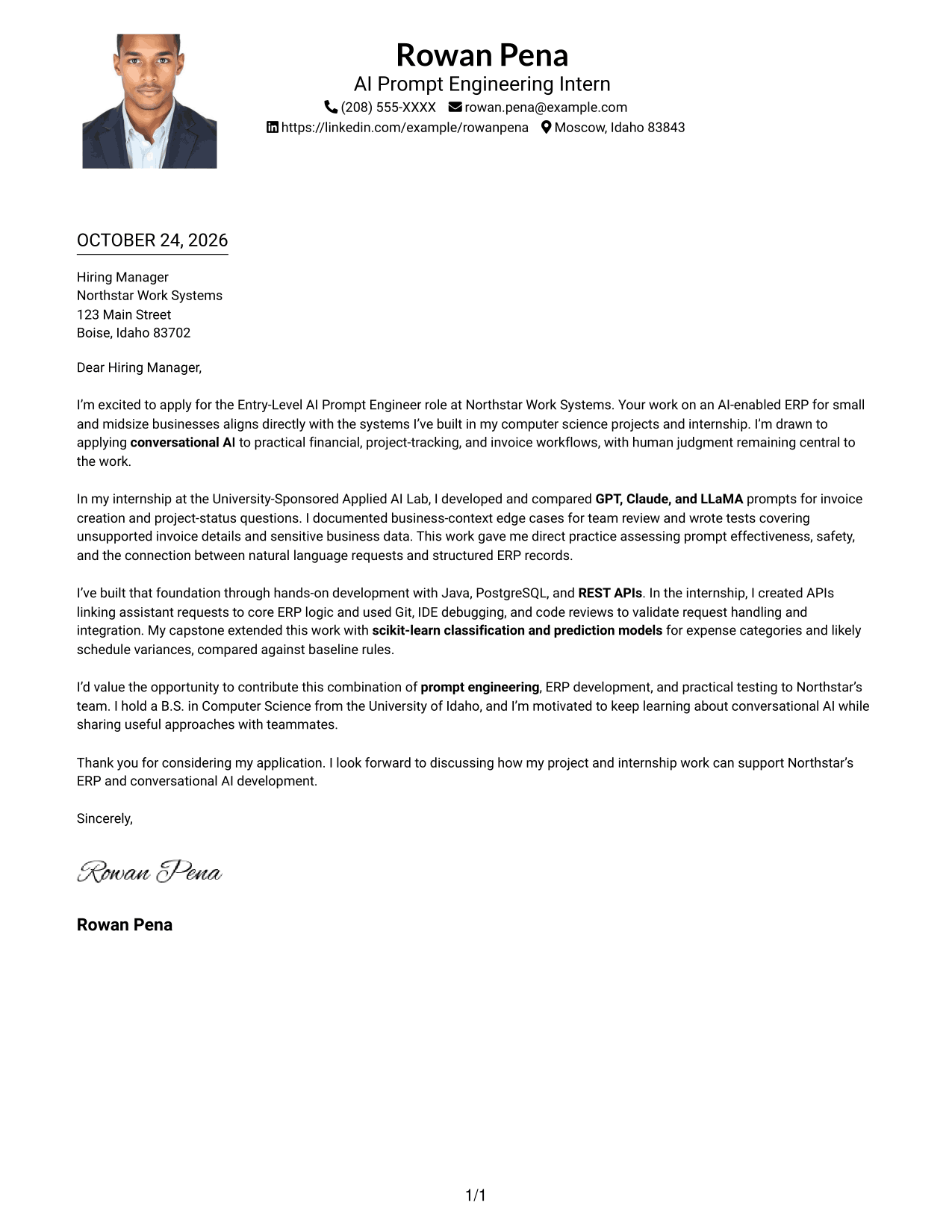 Cover letter example — page 1