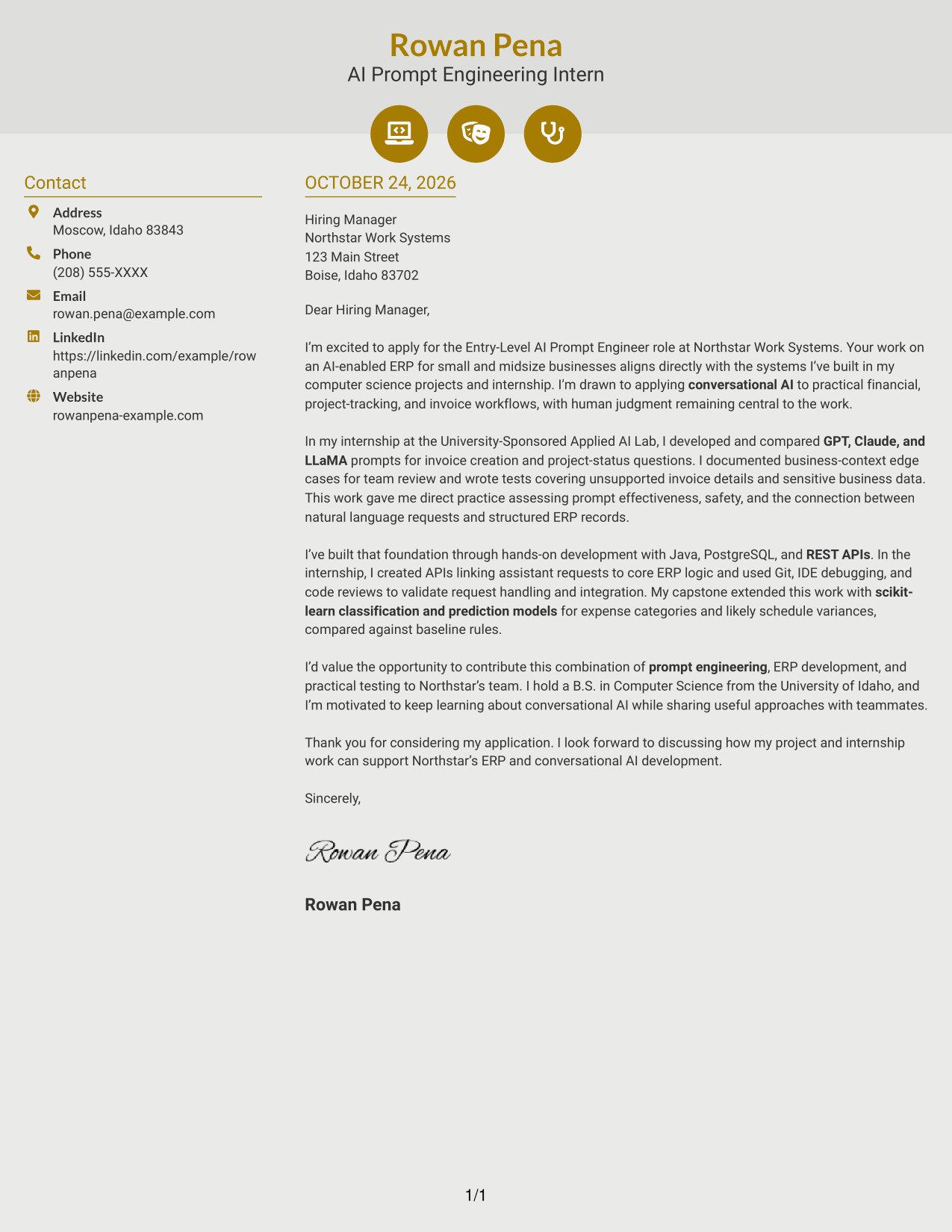 Cover letter example — page 1