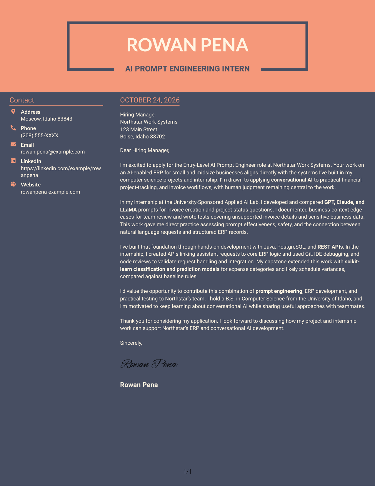 Cover letter example — page 1