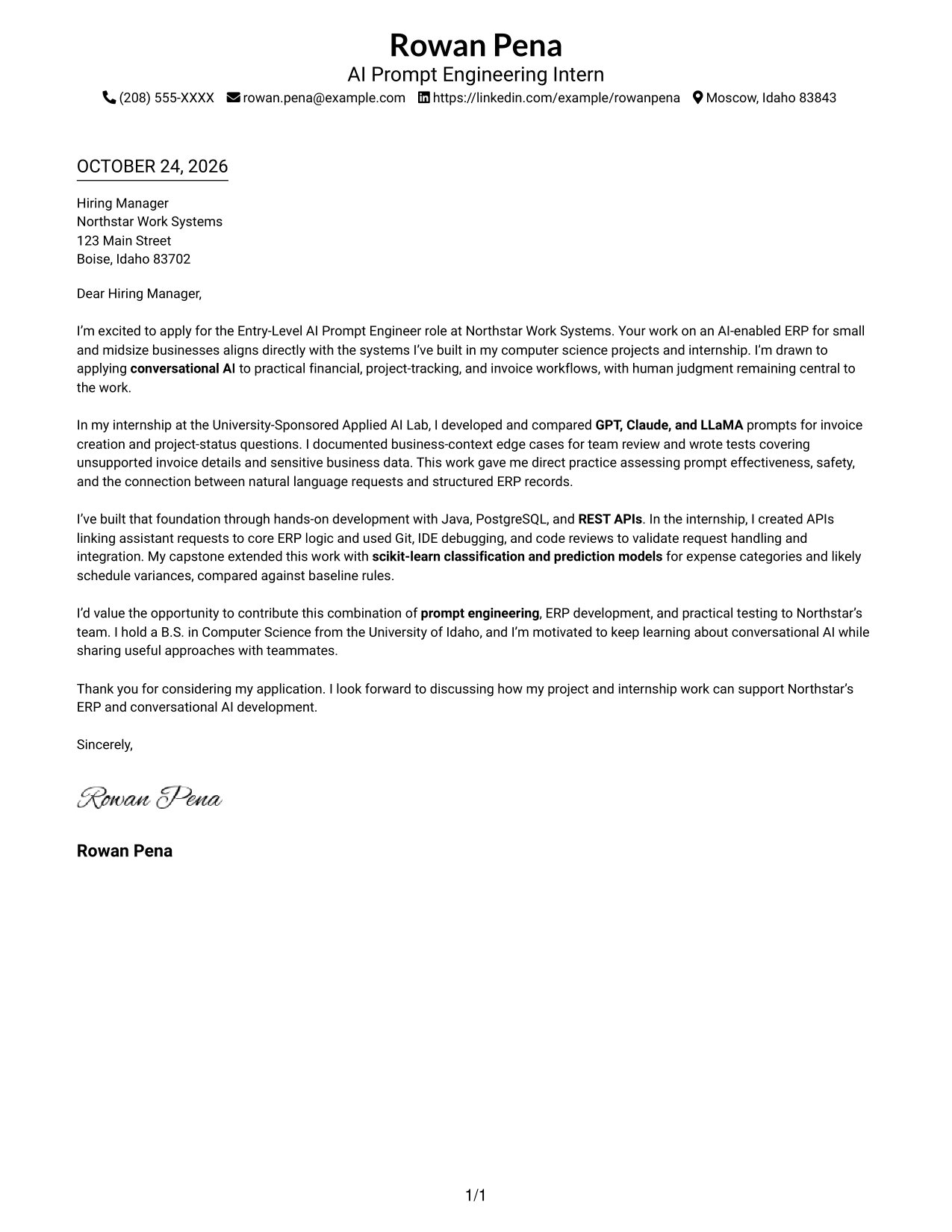 Cover letter example — page 1