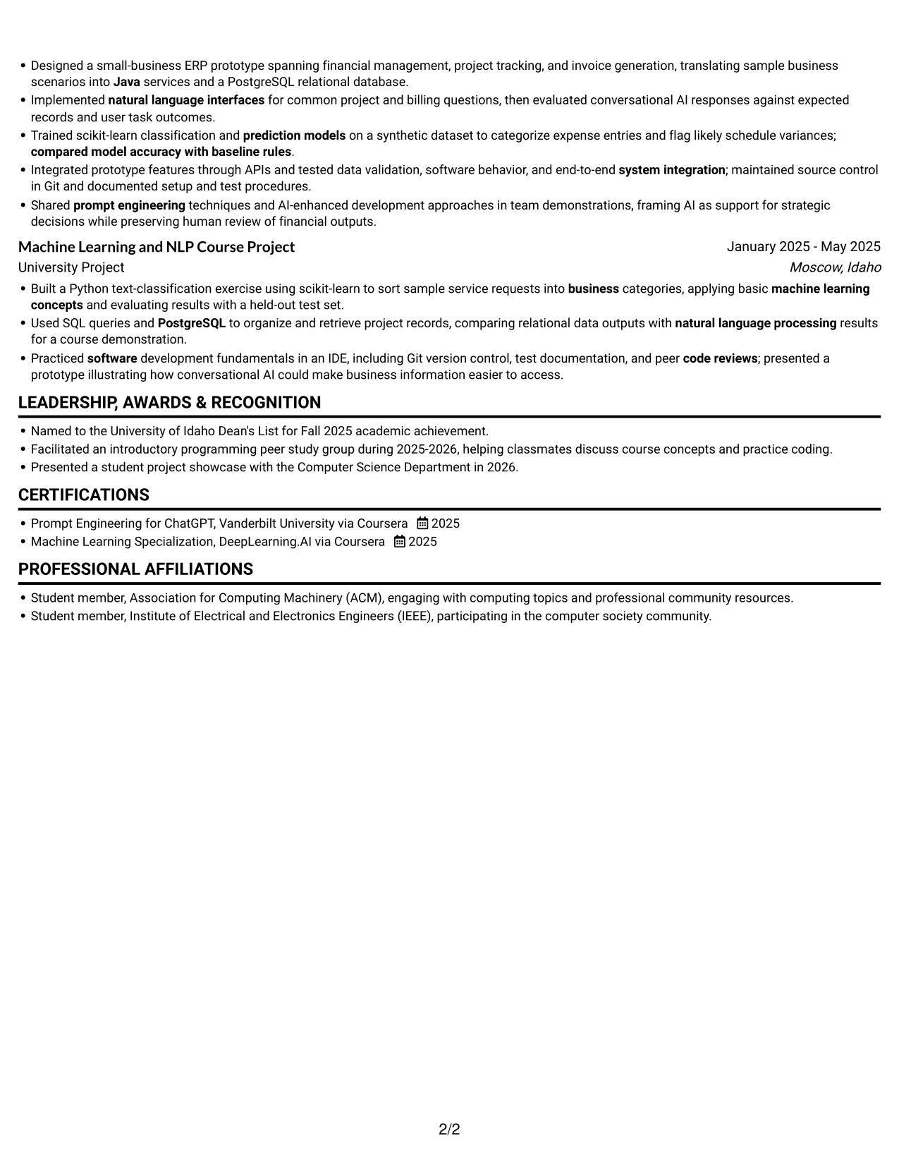 Resume example — page 2